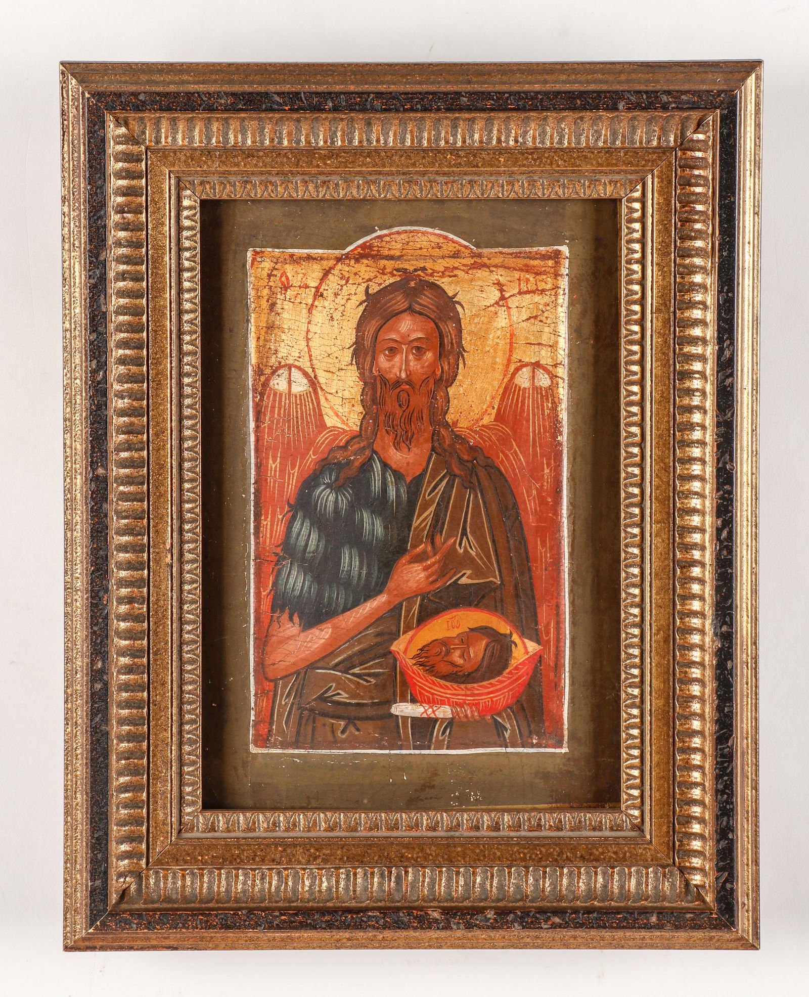 Antique Greek Icon of St. John The Forerunner as The Angel of the Desert (1 of 3)