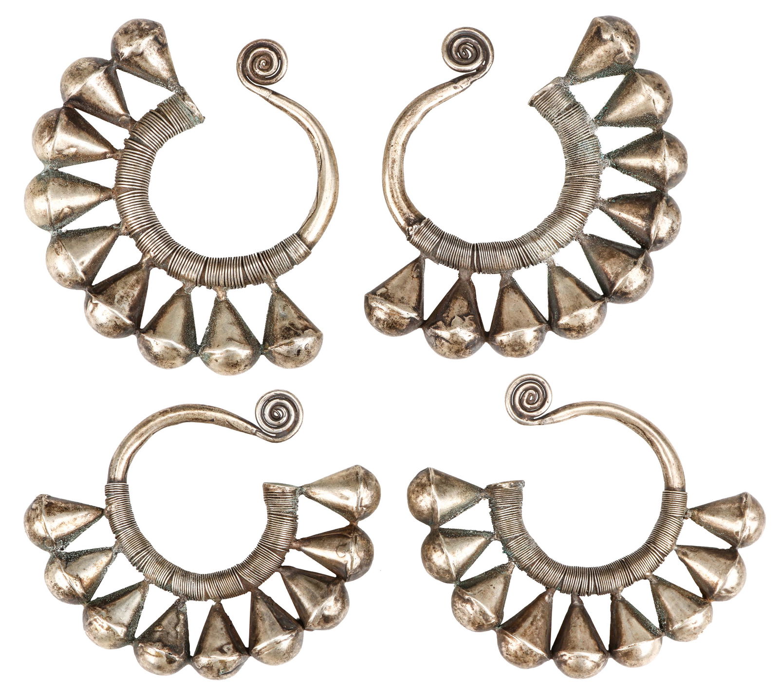 2 Pairs of Miao Dong Silver Earrings, S.W. China, Early 20th C. (1 of 7)