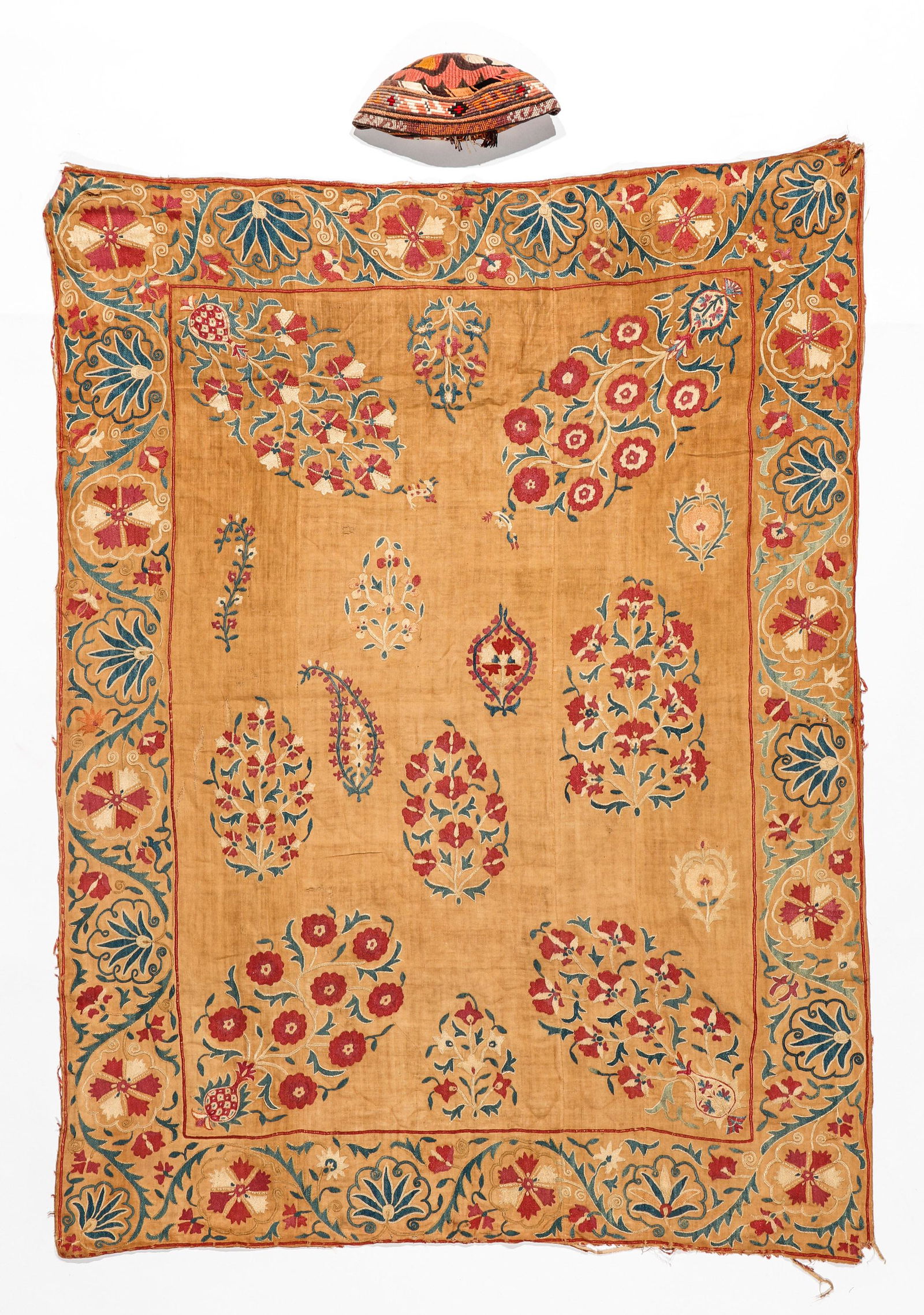 Central Asian Embroidered Suzanni And Hat, Late 19th-Early 20th C. (1 of 3)