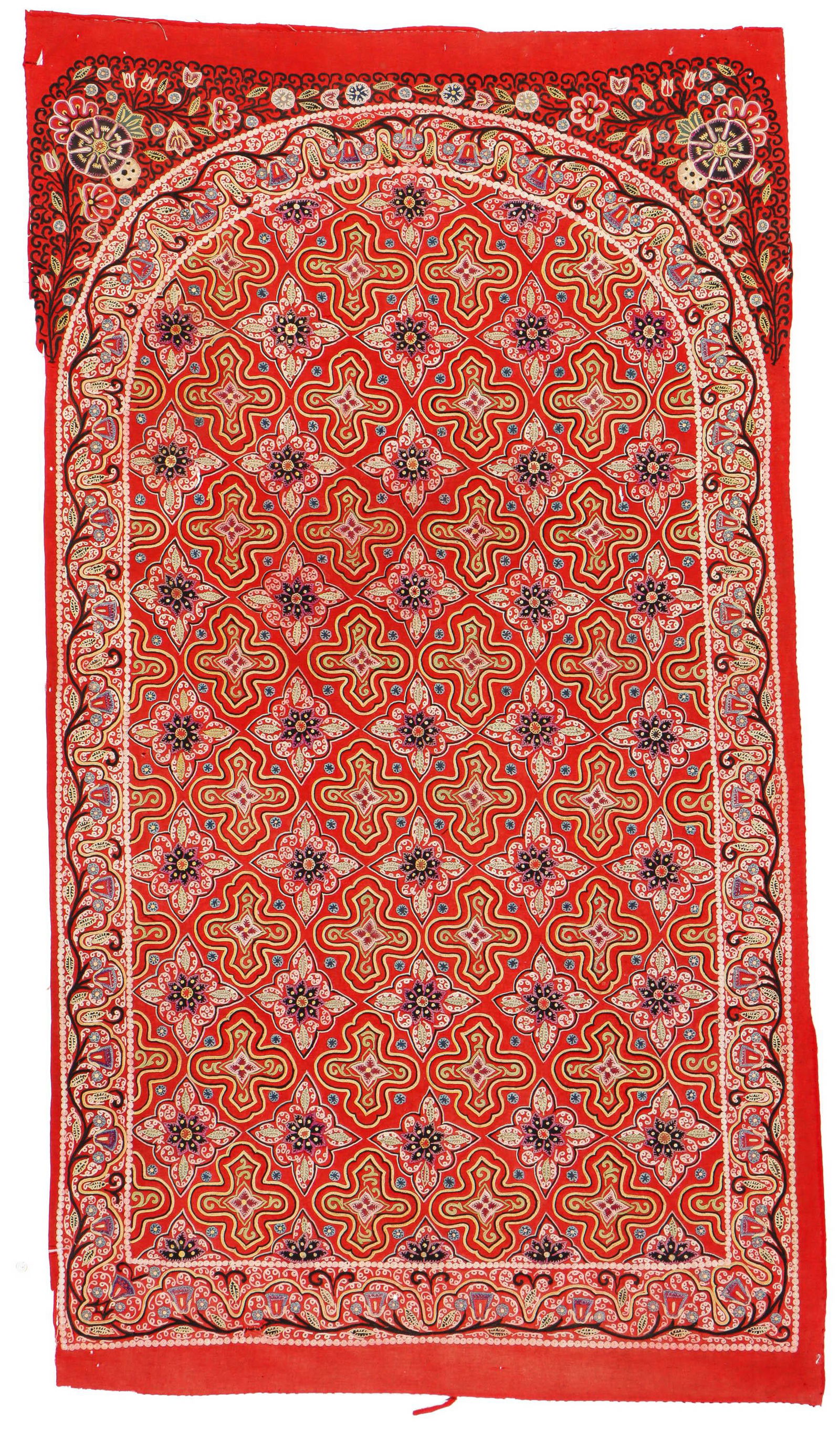 Rescht Embroidered Prayer Panel, Persia, 19th C. (1 of 3)