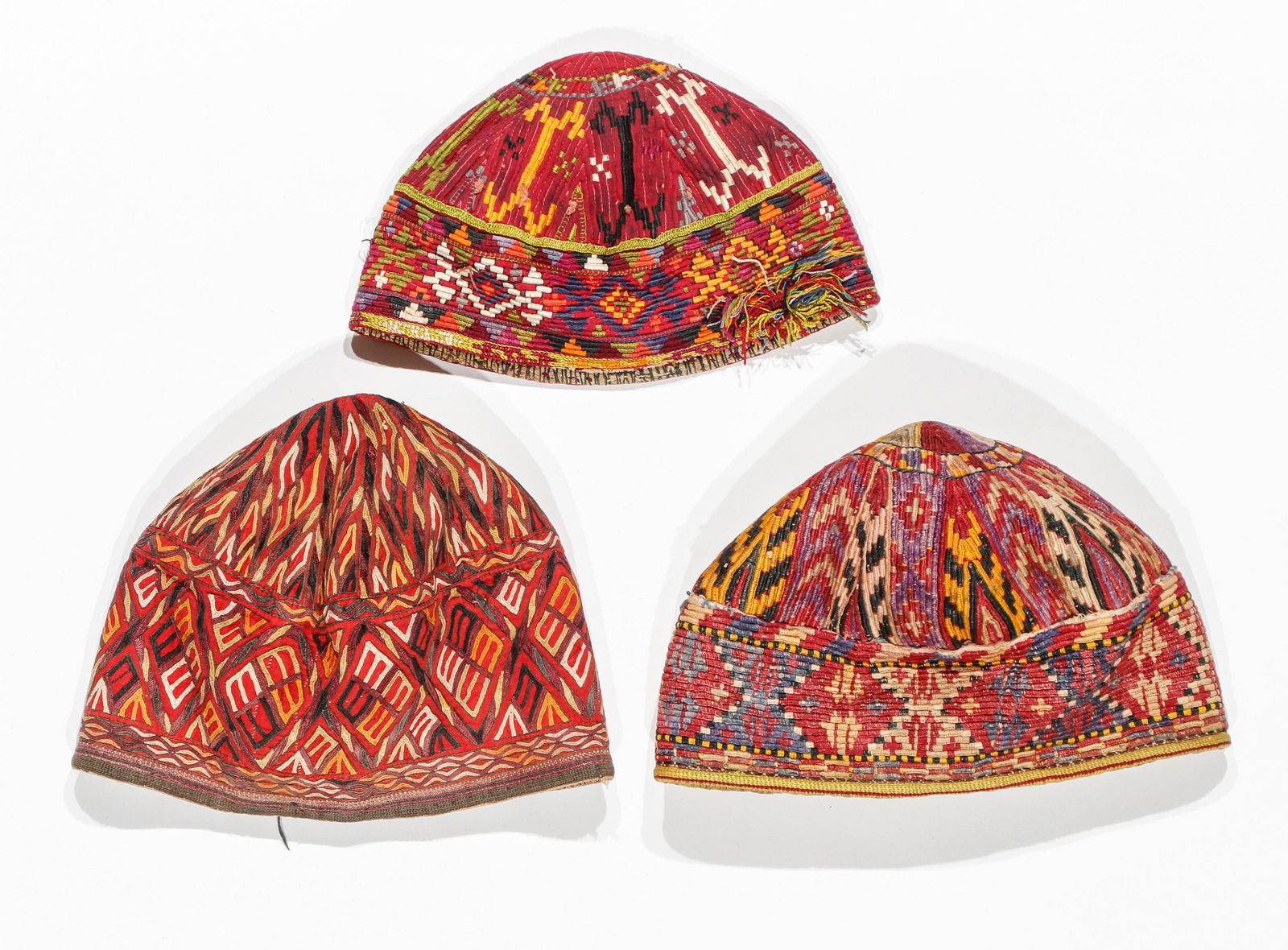 3 Turkmen Central Asian Hats, Early 20th C. (1 of 3)