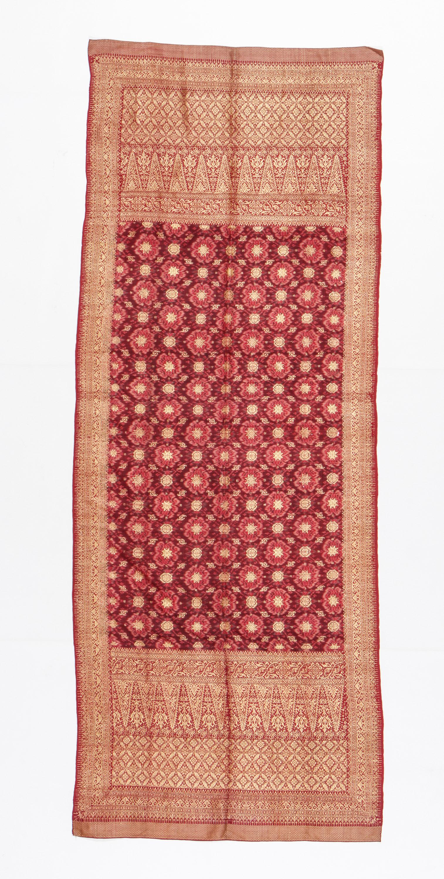 Silk Ikat Limar Shoulder Cloth With Gold Thread Songket, Palembang, Indonesia, Early 20th C. (1 of 4)