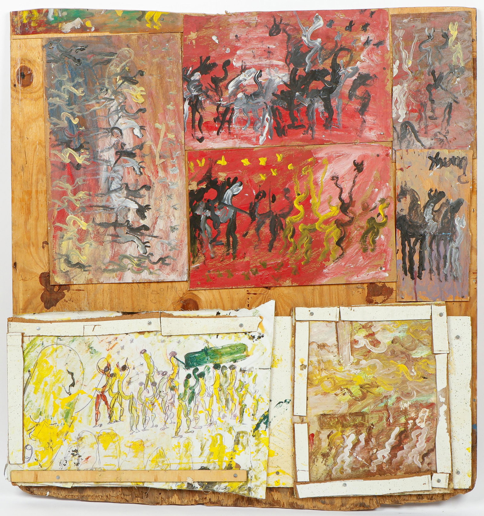 Purvis Young (American, 1943-2010): Purvis Young (American, 1943-2010) Untitled, painting on board, signed. Size: 51.5'' x 48.25'', 131 x 123 cm (board).