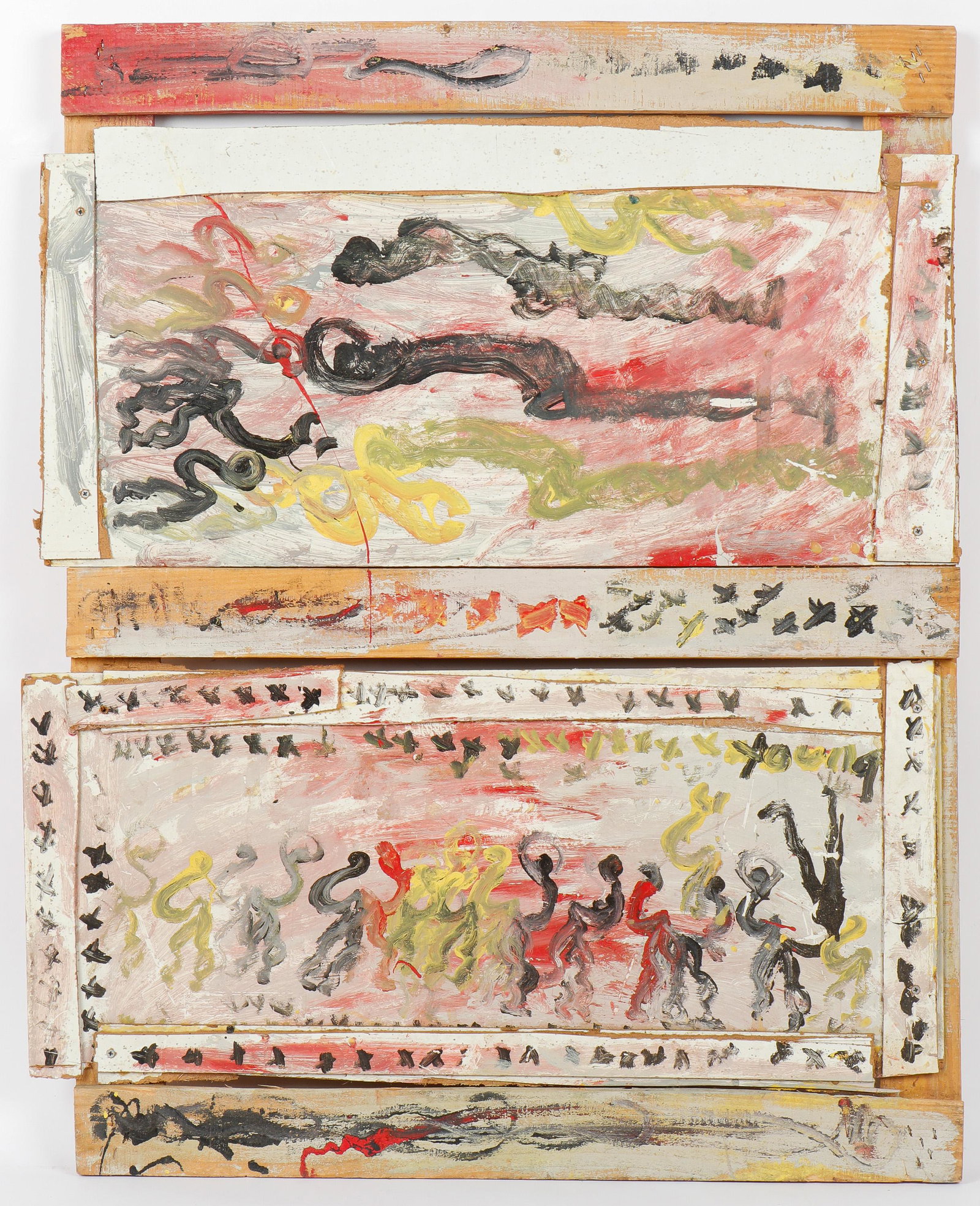 Purvis Young (American, 1943-2010): Purvis Young (American, 1943-2010) Untitled, painting on board, signed. Size: 35'' x 45'', 89 x 114 cm (board).