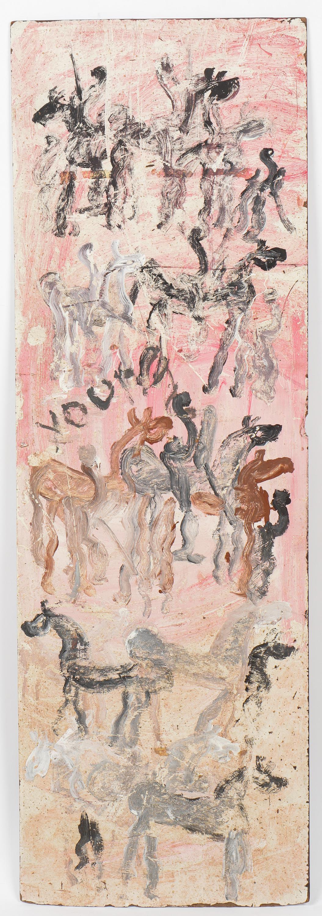 Purvis Young (American, 1943-2010): Purvis Young (American, 1943-2010) Untitled, painting on board, signed. Size: 48'' x 16'', 122 x 41 cm (board).
