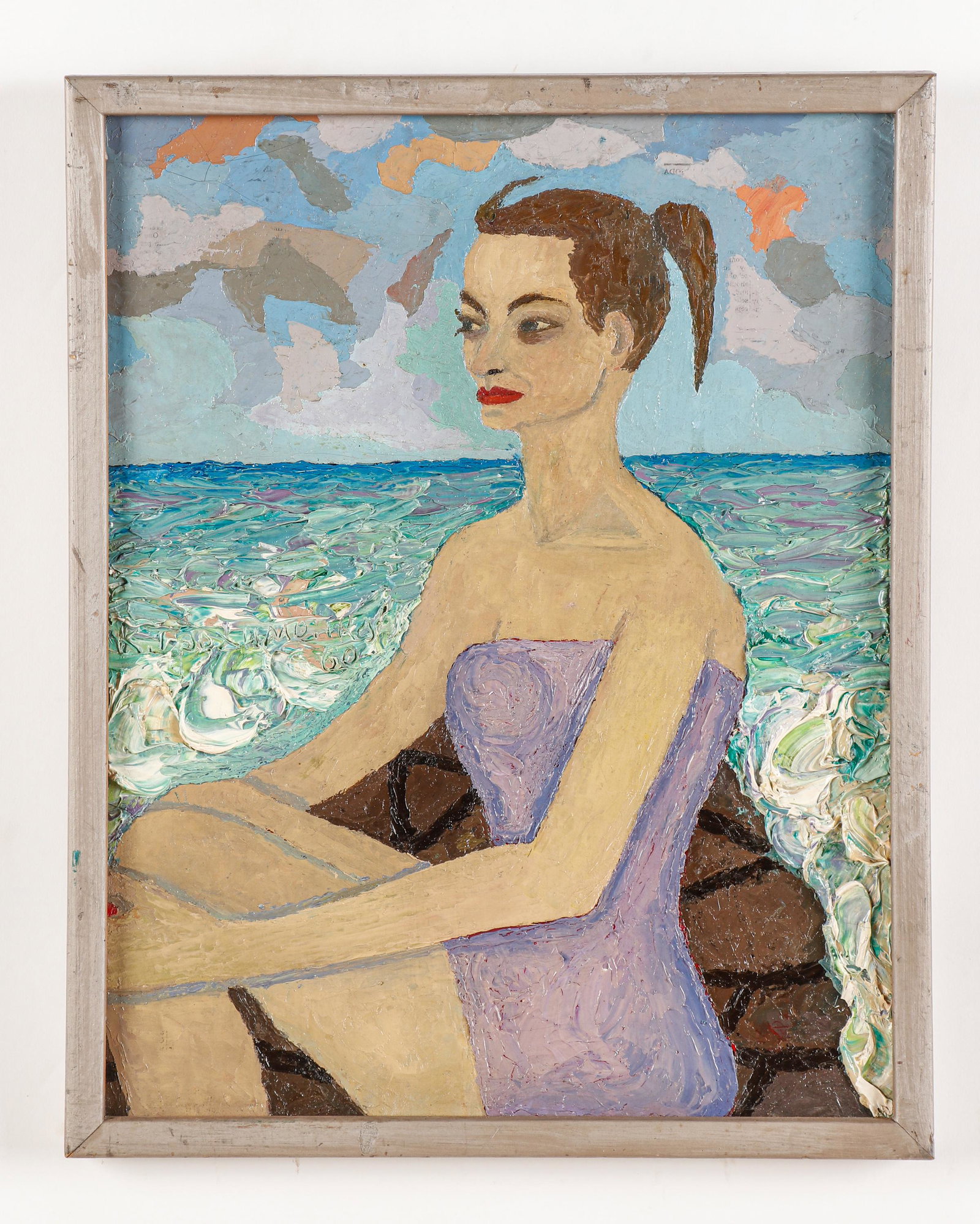 Clement Trofimenko (Ukrainian, 1898-1979): Clement Trofimenko (Ukrainian, 1898-1979) Untitled (Woman at the shore), 1960, oil painting on board, signed and dated. Framed. Size: 17.75'' x 14'', 45 x 36 cm (board); 18.25'' x 14.75'', 46 x 37 cm 