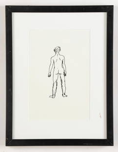 Stephan Balkenhol (b. 1957) Naked Man: Stephan Balkenhol (German, b. 1957) Naked Man, 1998, ink drawing on paper. Framed. Size: 10'' x 6.75'', 25 x 17 cm (sight); 15.5'' x 12'', 39 x 30 cm (frame). Provenance: Acquired from Barbara Gladsto
