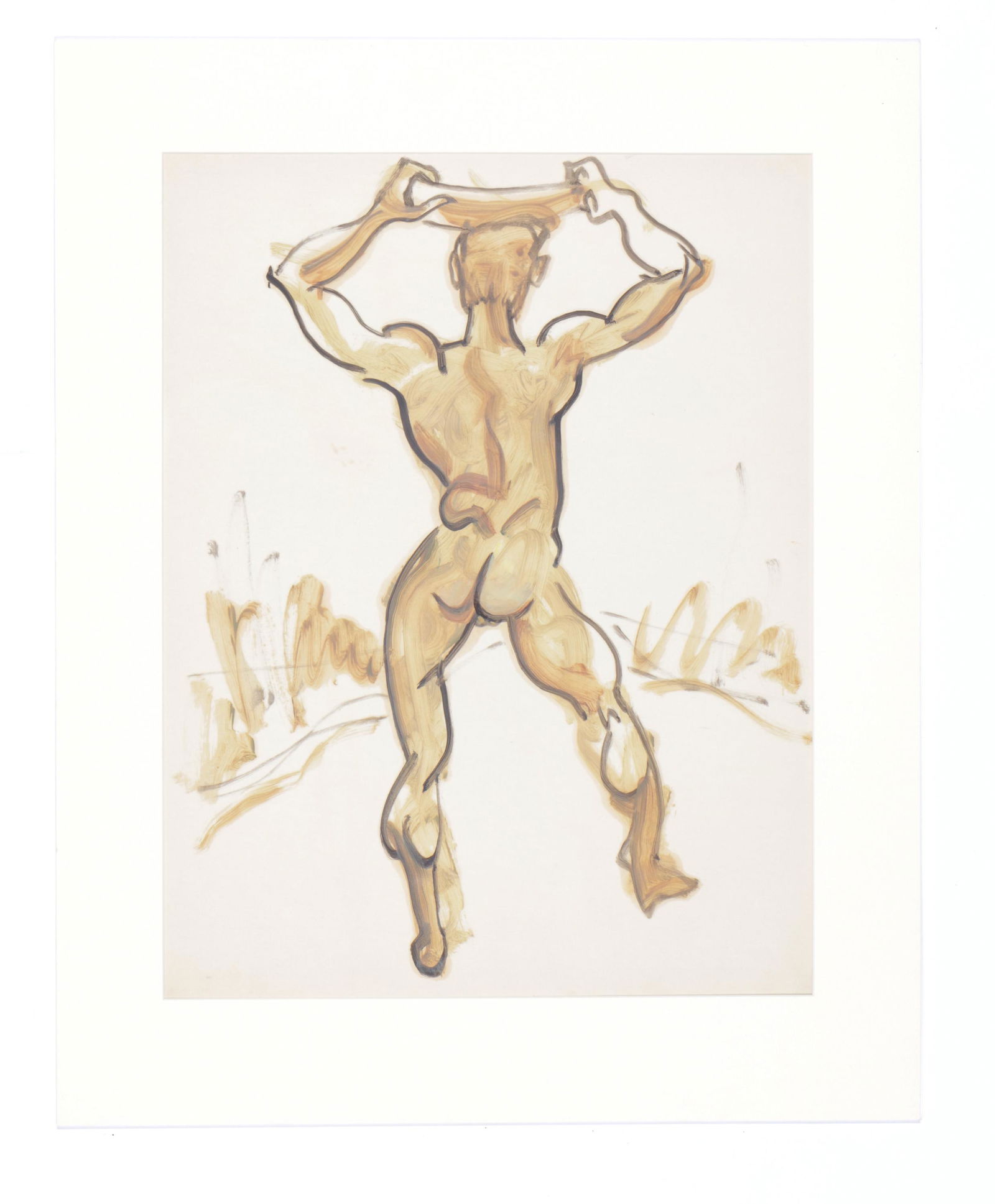 Emlen Etting (1905-1993) Figure Painting: Emlen Pope Etting (American, 1905-1993) Male Nude Figurative Painting, oil on Paper, unsigned. Matted. Size: 24'' x 19'', 61 x 48 cm (sheet); 30'' x 24'', 76 x 61 cm (mat).