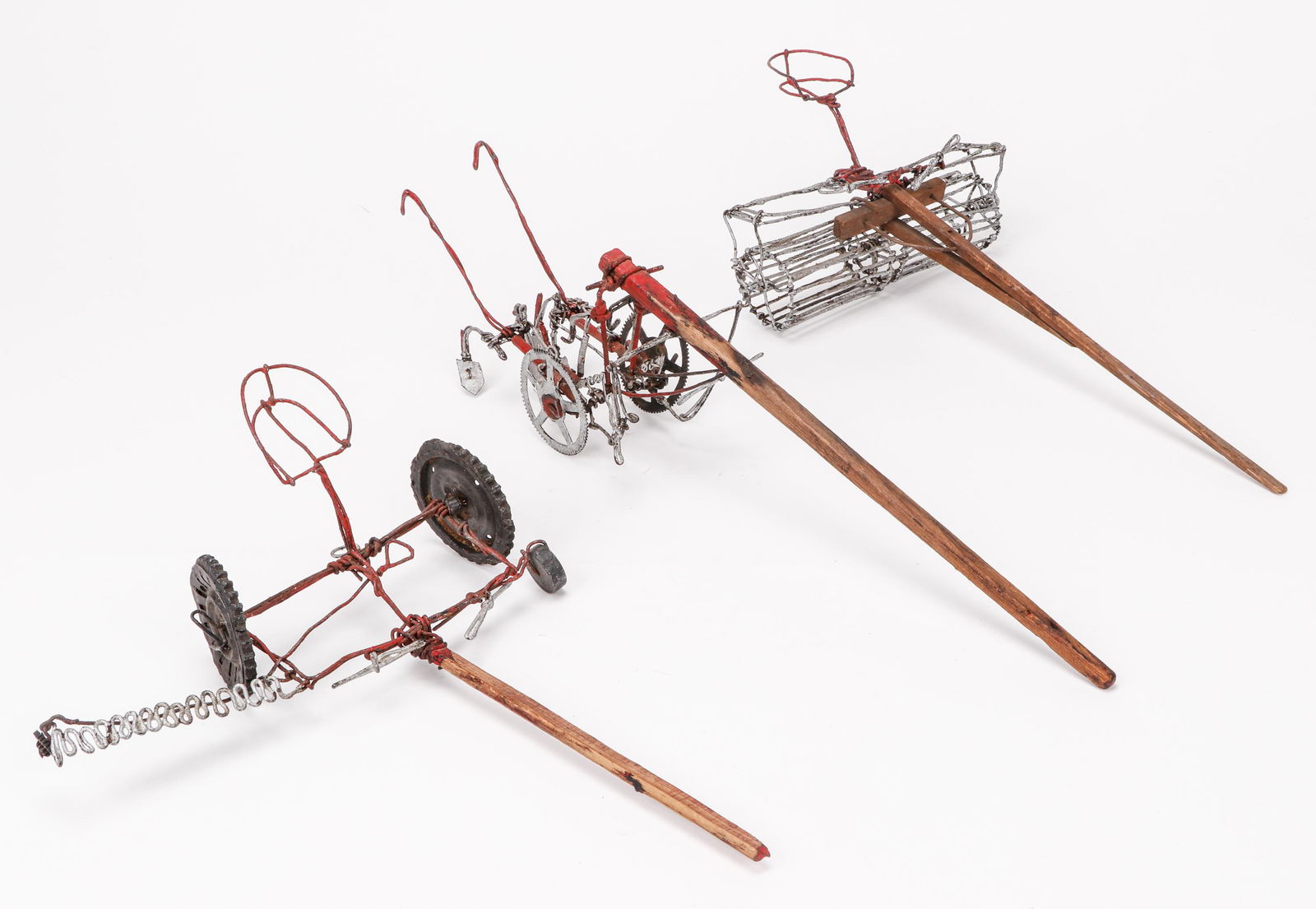 3 Vintage Folk Art Farming Tractor Attachment Sculptures: Plow, Mower and Cultivator (1 of 3)