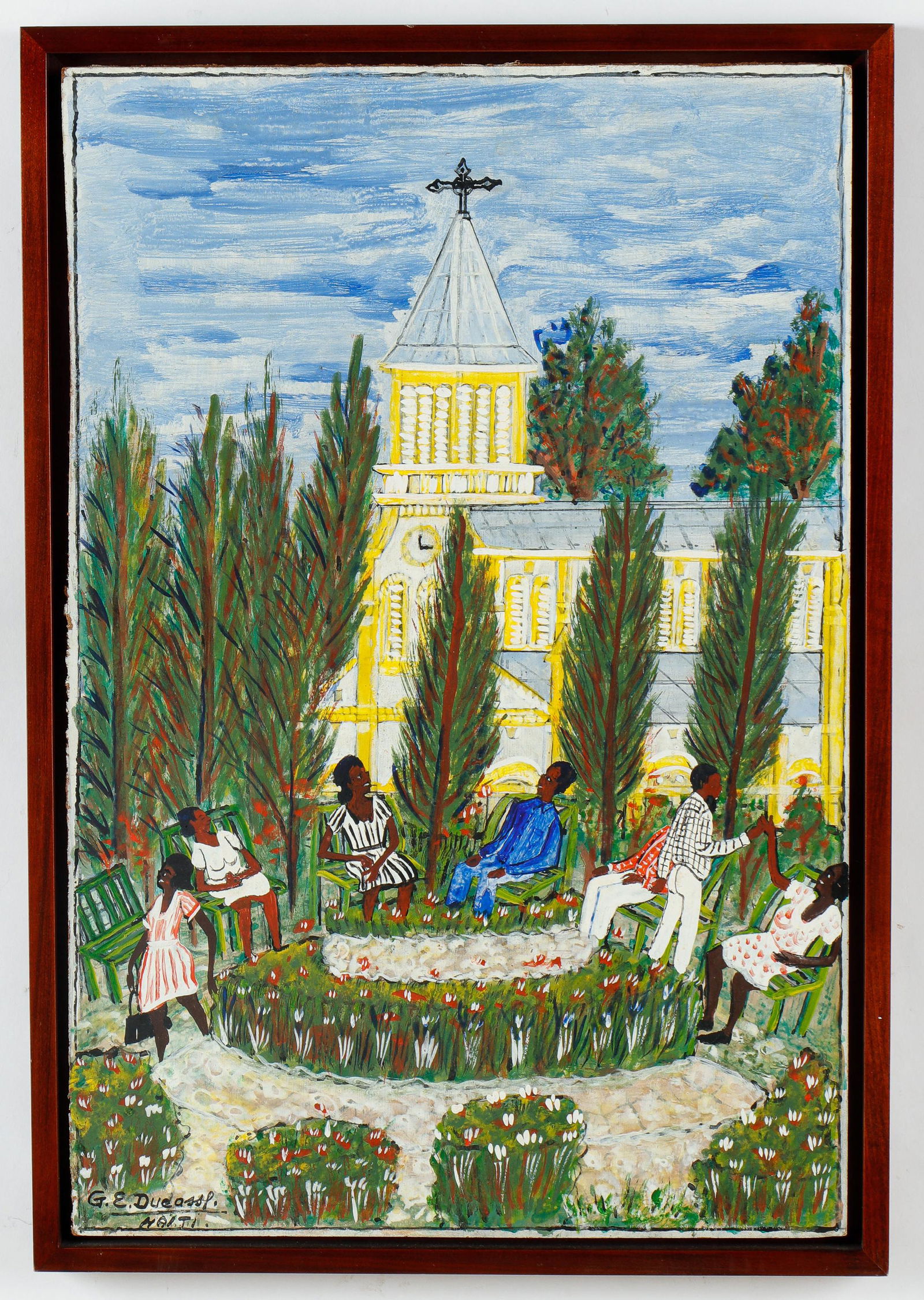 Gervais Emmanuel Ducasse (Haitian, 1903-1988): Gervais Emmanuel Ducasse (Haitian, 1903-1988)"Cathedral Park," C. 1970s, oil on masonite, signed. Framed. Size: 24'' x 16'', 61 x 41 cm (board); 25.5'' x 17.75'', 65 x 45 cm (frame).