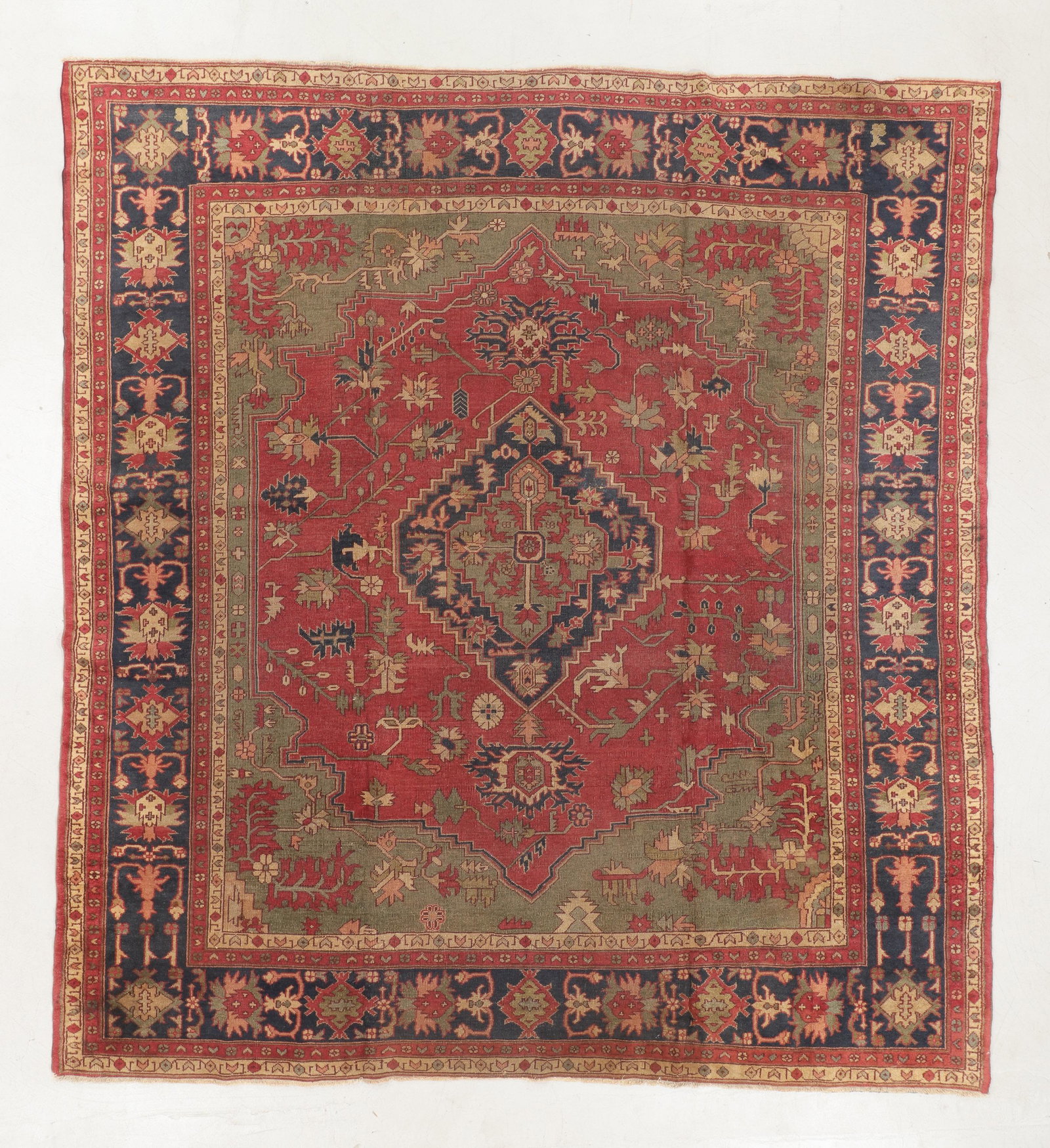 Isparta Serapi Rug, Turkey, Ca. 1920, 9'1'' x 9'9'': Isparta Serapi Rug, Turkey, Ca. 1920, 9'1'' x 9'9'' (277 x 297 cm). Weight: 41 lbs. Material: wool pile, cotton warp, cotton weft. Exhibition and Post-Auction Pickup Location: Material Culture, 4700 W