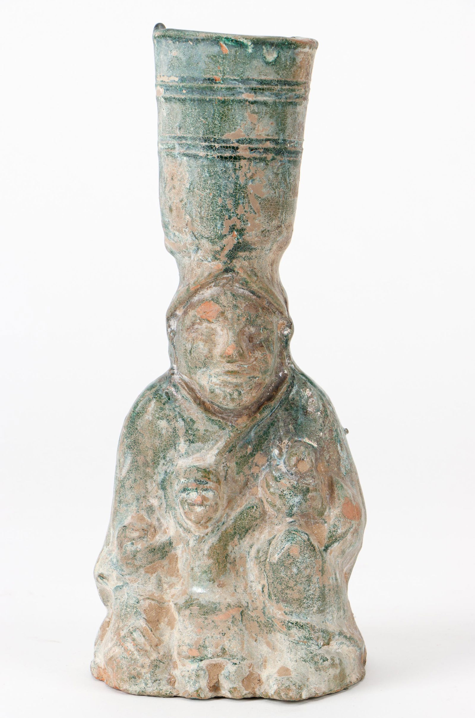 A Chinese Green-Glazed Pottery Figural Lamp, Possibly Han Dynasty (1 of 5)