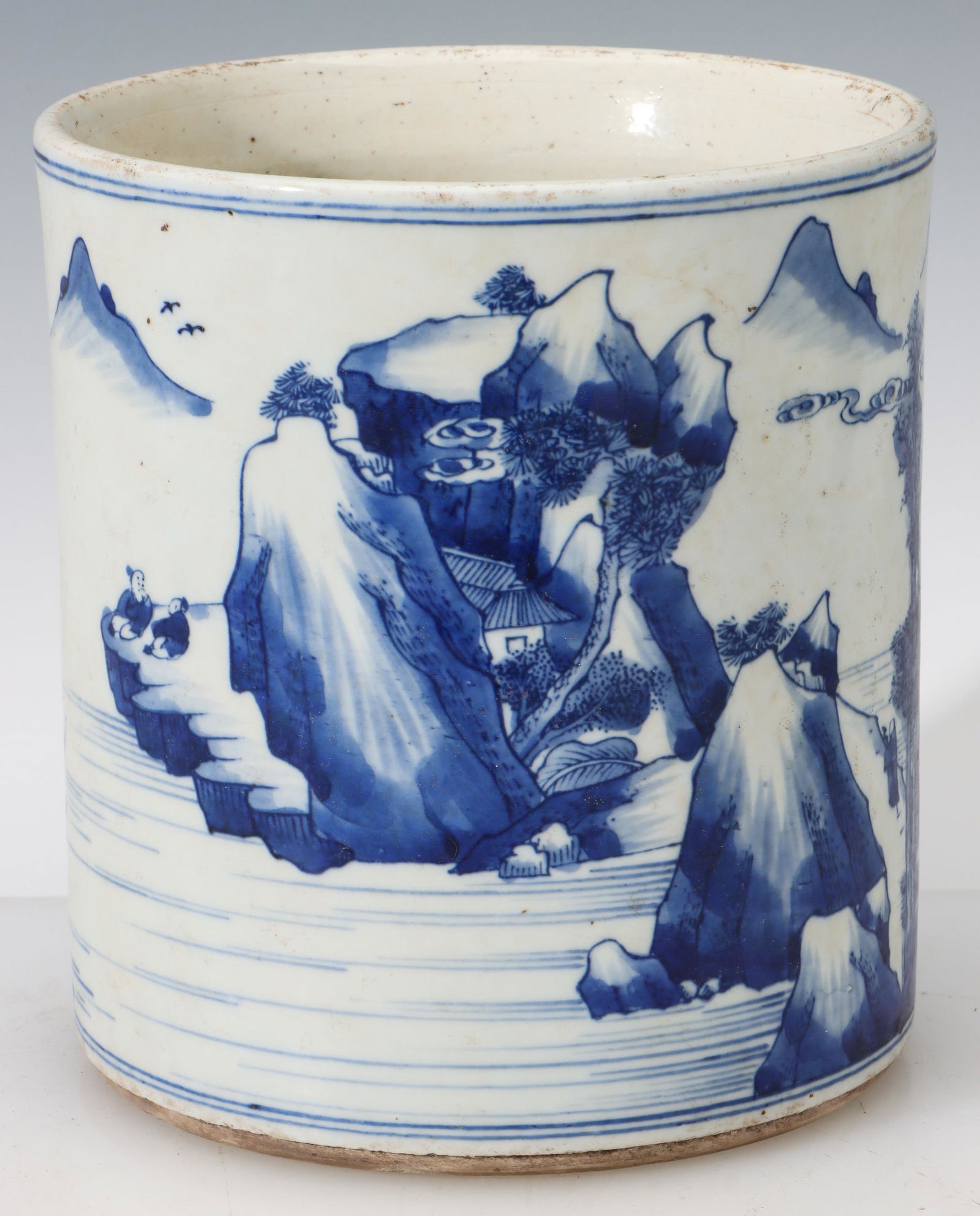 Chinese Blue And White Landscape Brush Pot (1 of 6)