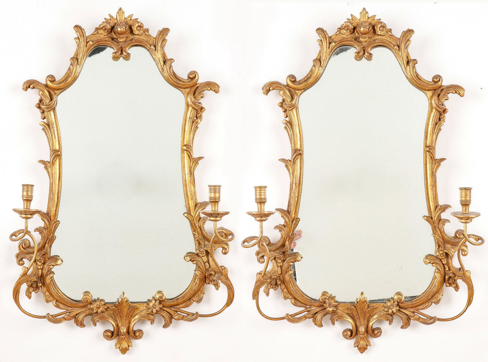 Pair of Louis XV Style Giltwood Two-Light Girandole Mirrors (1 of 4)