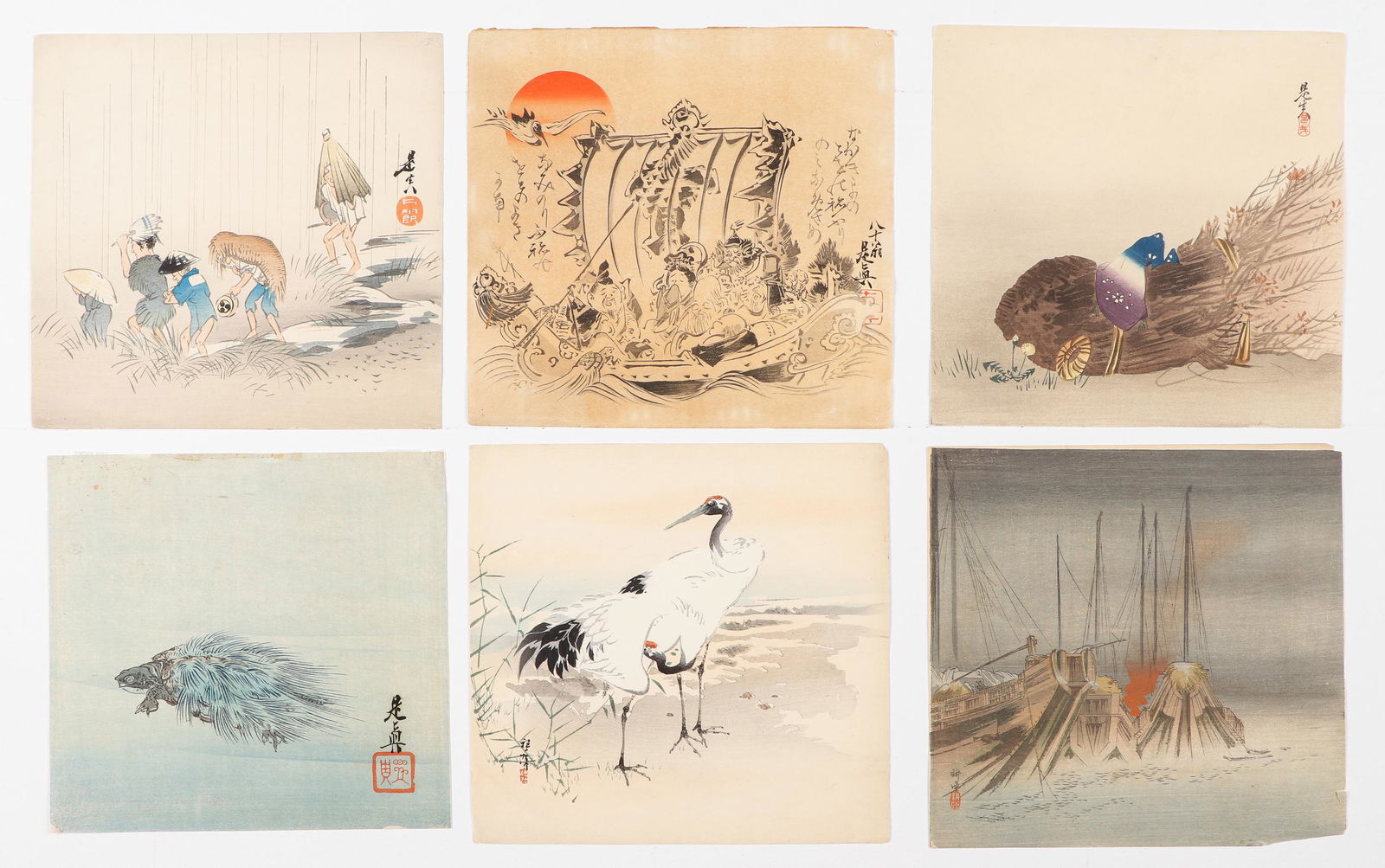 Shibata Zeshin (Japanese, 1807-1891): Shibata Zeshin (Japanese, 1807-1891) 6 Woodblock Prints. Size: Each 13'' x 10'' (33 x 25 cm).