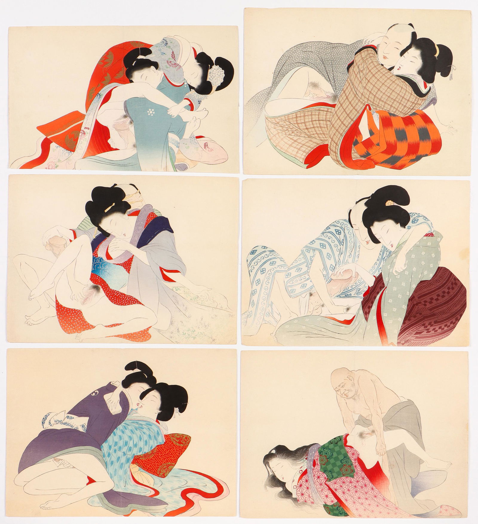6 Japanese Meiji Shunga Woodblock Prints (1 of 8)