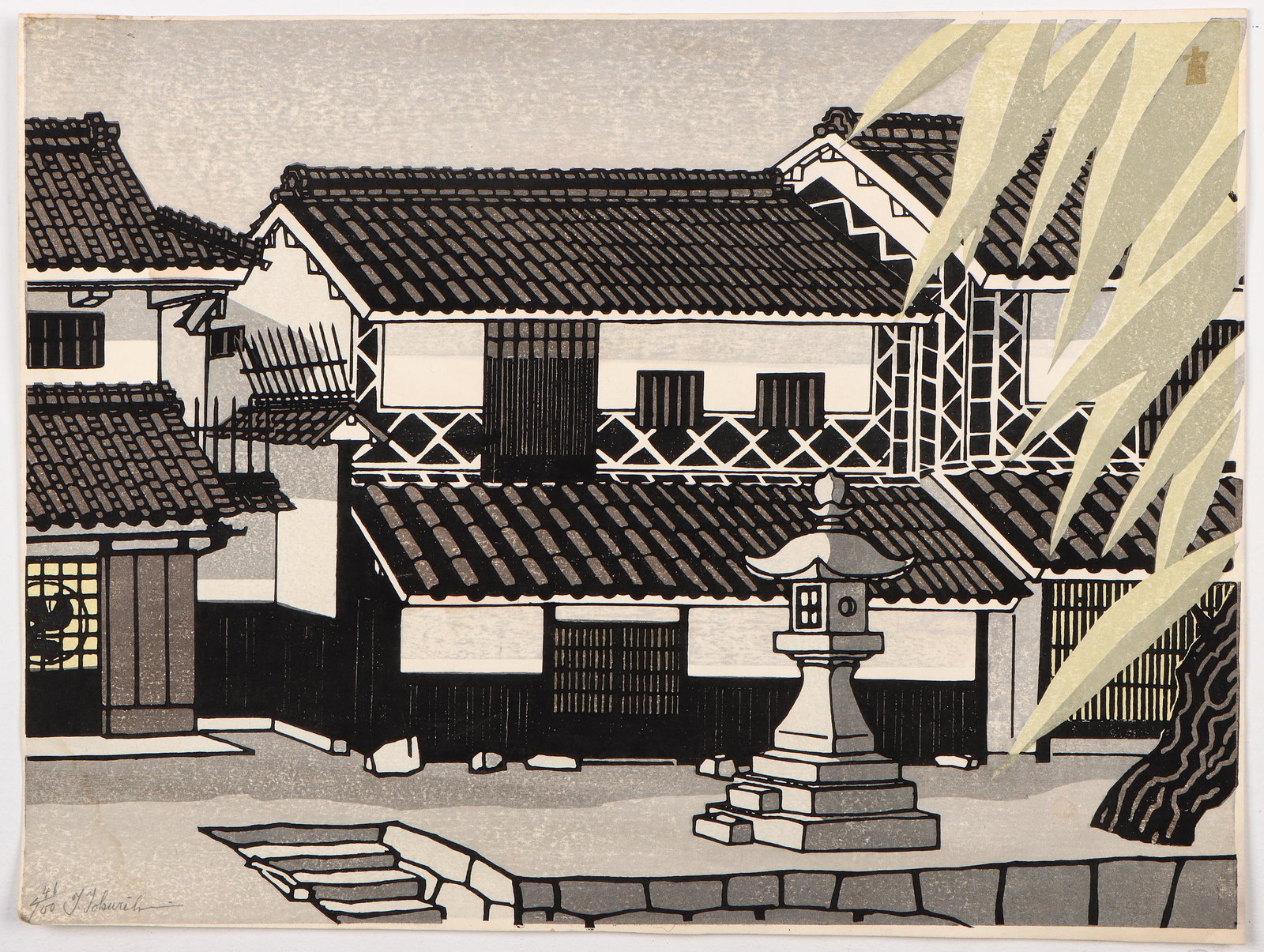 Tomikichiro Tokuriki (Japanese 1902-1999): Tomikichiro Tokuriki (Japanese 1902-1999) woodblock, pencil signed and numbered: 46/100. Unframed. Size: 15'' x 20'', 38 x 51 cm (image).