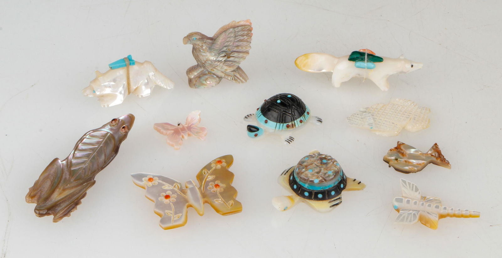 11 Zuni Pueblo Carved Abalone and Mother of Pearl Animal Fetishes (1 of 3)