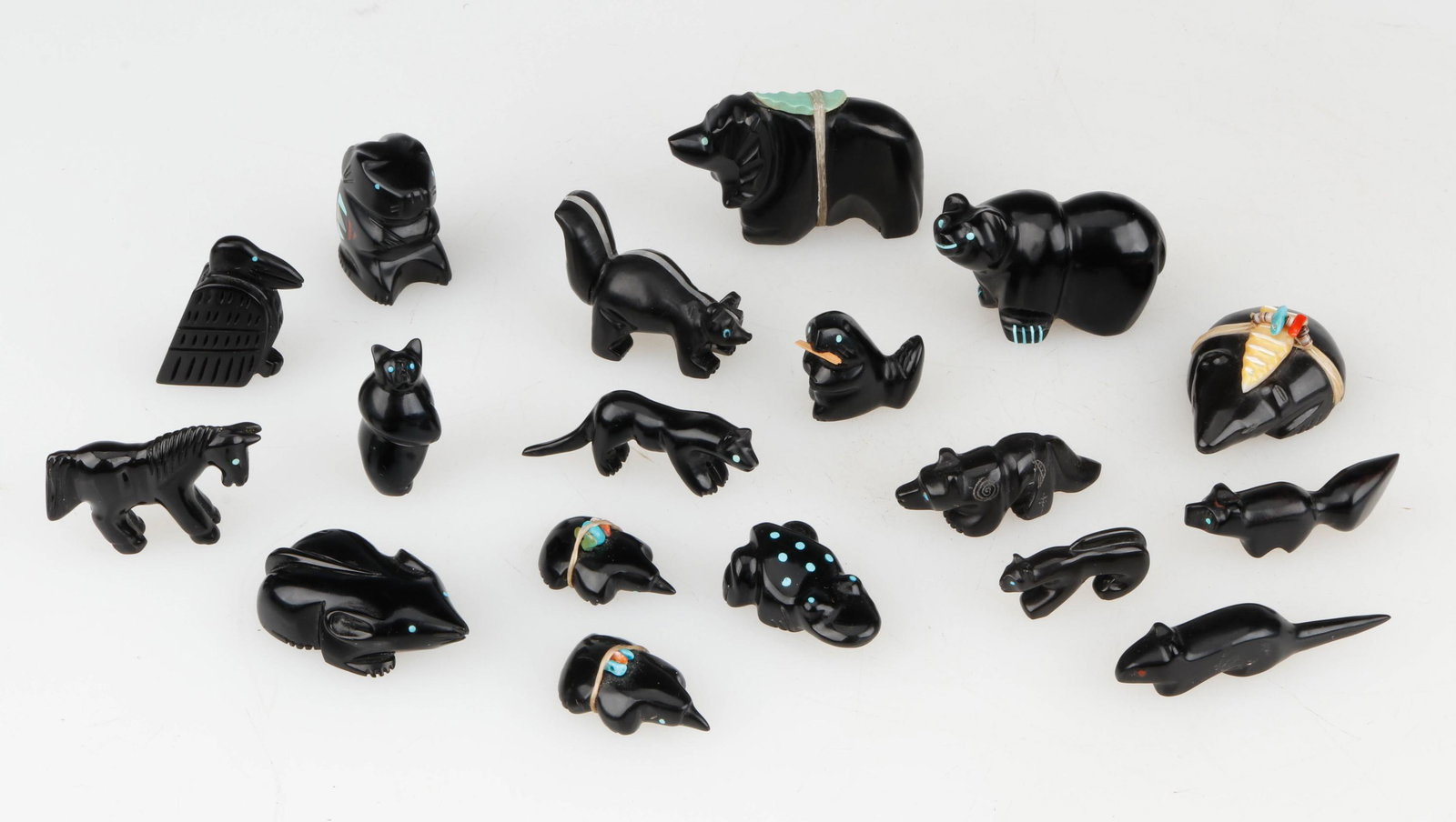 Collector's Lot of Zuni Pueblo Carved Jet and Turquoise Animal Fetishes (1 of 5)
