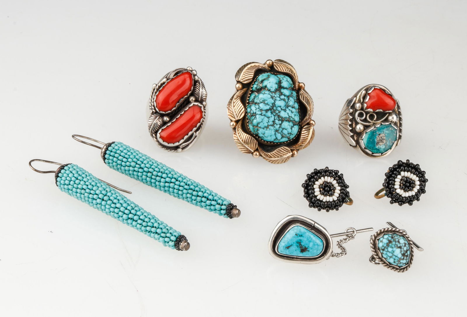 Group of Silver Jewelry with Turquoise and Coral (1 of 4)