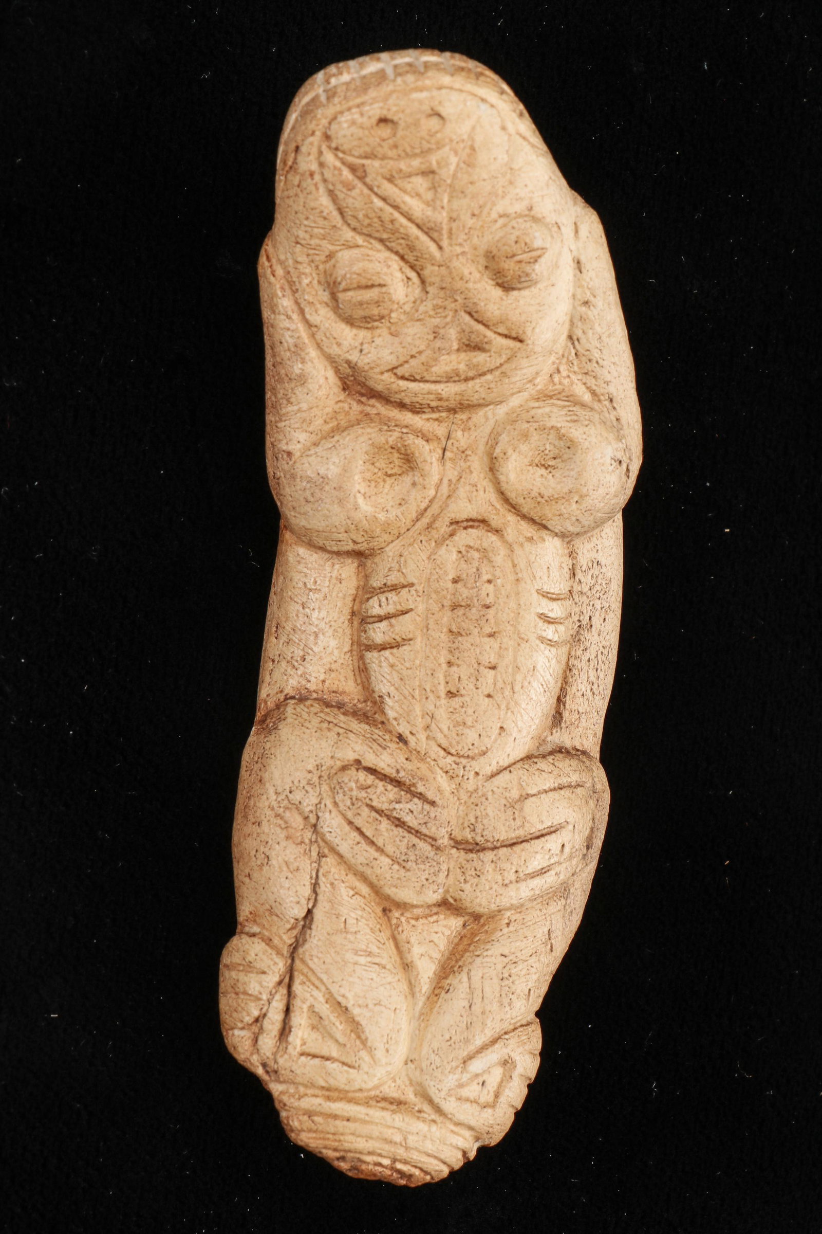 Taino Bone Spiritual Transition From Human To Iguana: Taino Bone Spiritual Transition From Human To Iguana; a captivating artifact that offers a glimpse into the spiritual beliefs and artistic expressions of the Taino culture. Size: 1'' x 1.5'' x 4'' (3 