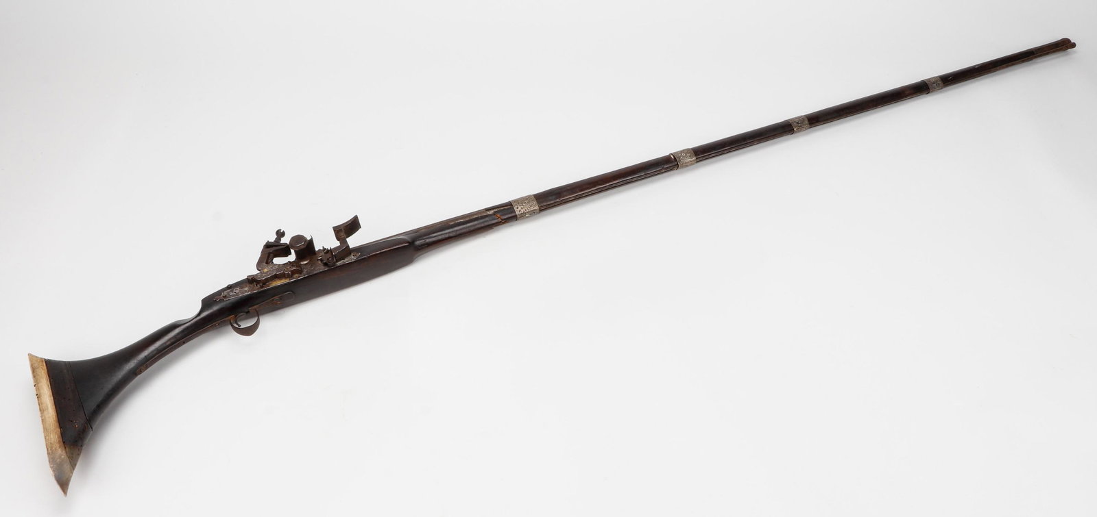 Antique North African Flintlock Camel Gun, 18th/19th Century: Antique North African Flintlock Camel Gun, 18th/19th Century. Size:72'' x 10'' x 3.25'' (183 x 25 x 8 cm).
