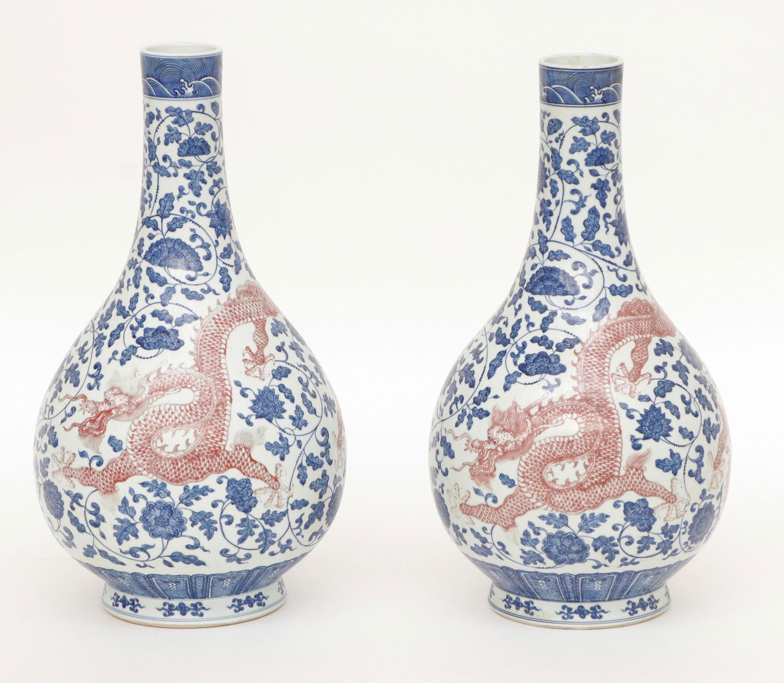 Pair of Chinese Blue and White Iron Red Porcelain Vases (1 of 5)