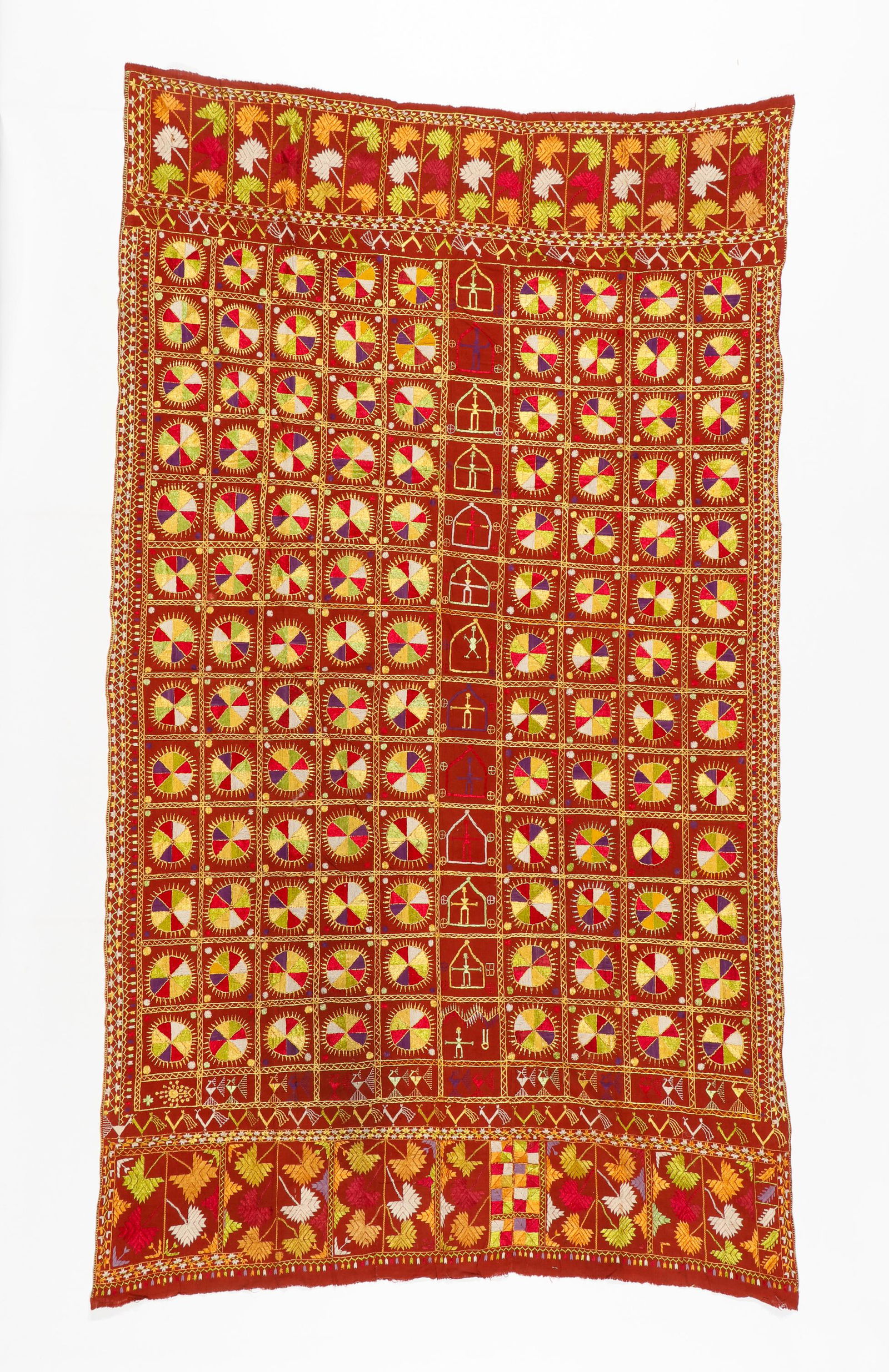Indian Phulkari Silk Embroidered Textile, Late 19th/Early 20th C. (1 of 4)