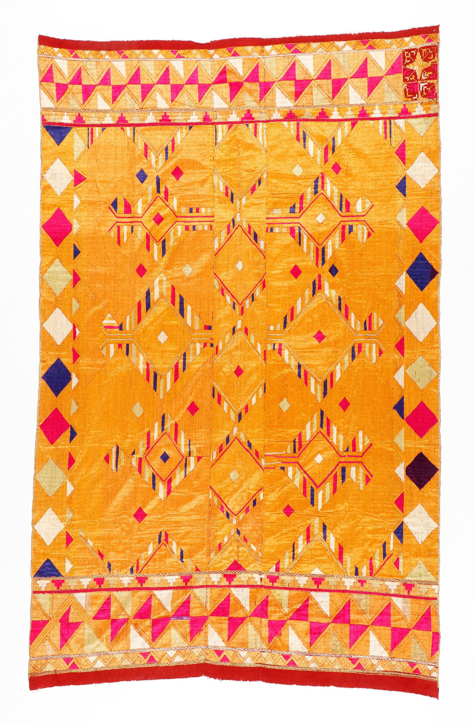 Indian Phulkari Silk Embroidered Textile, Late 19th/Early 20th C. (1 of 4)