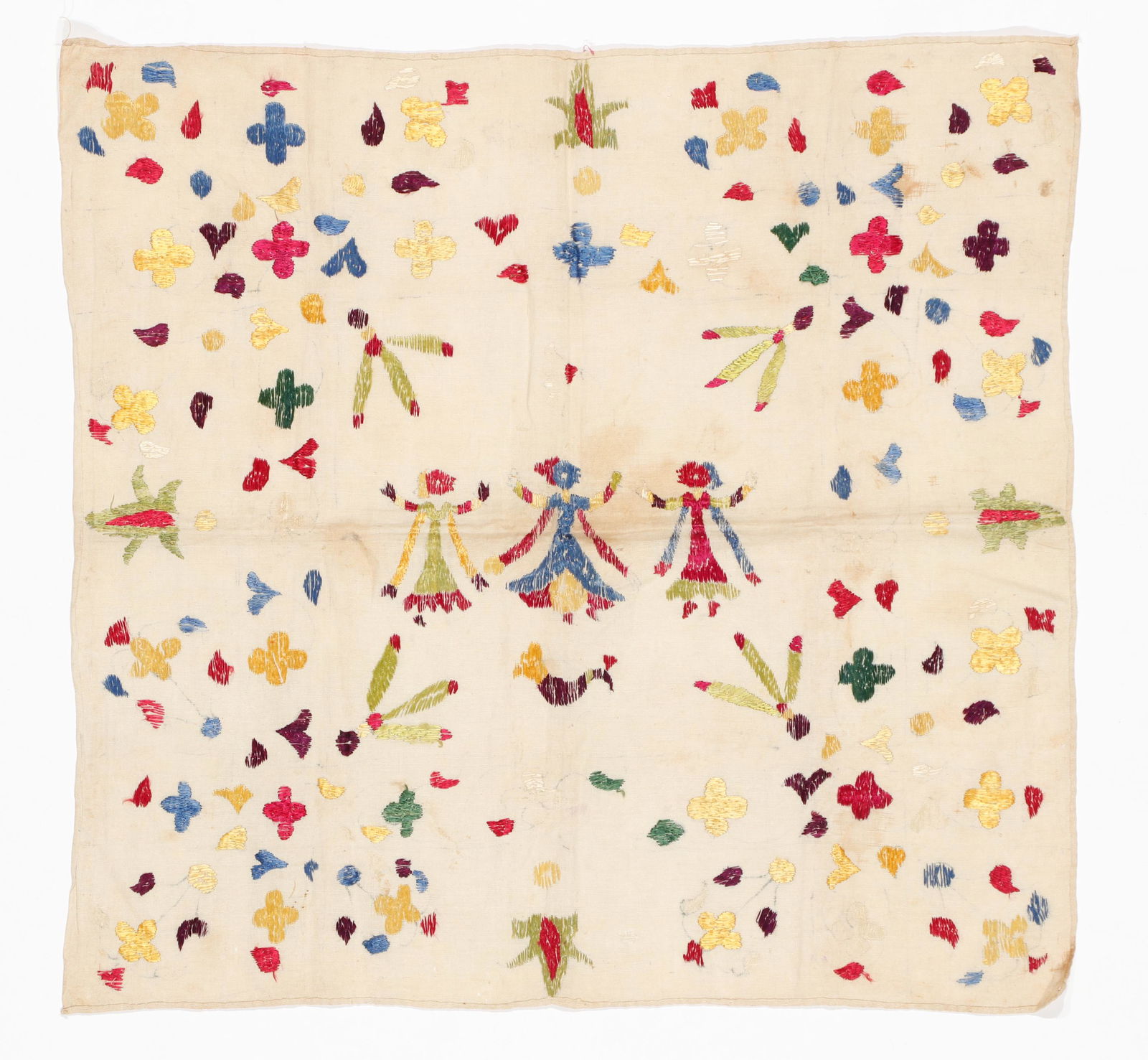 Silk Embroidered Coverlet (Rumal), India, Late 19th/Early 20th C. (1 of 2)