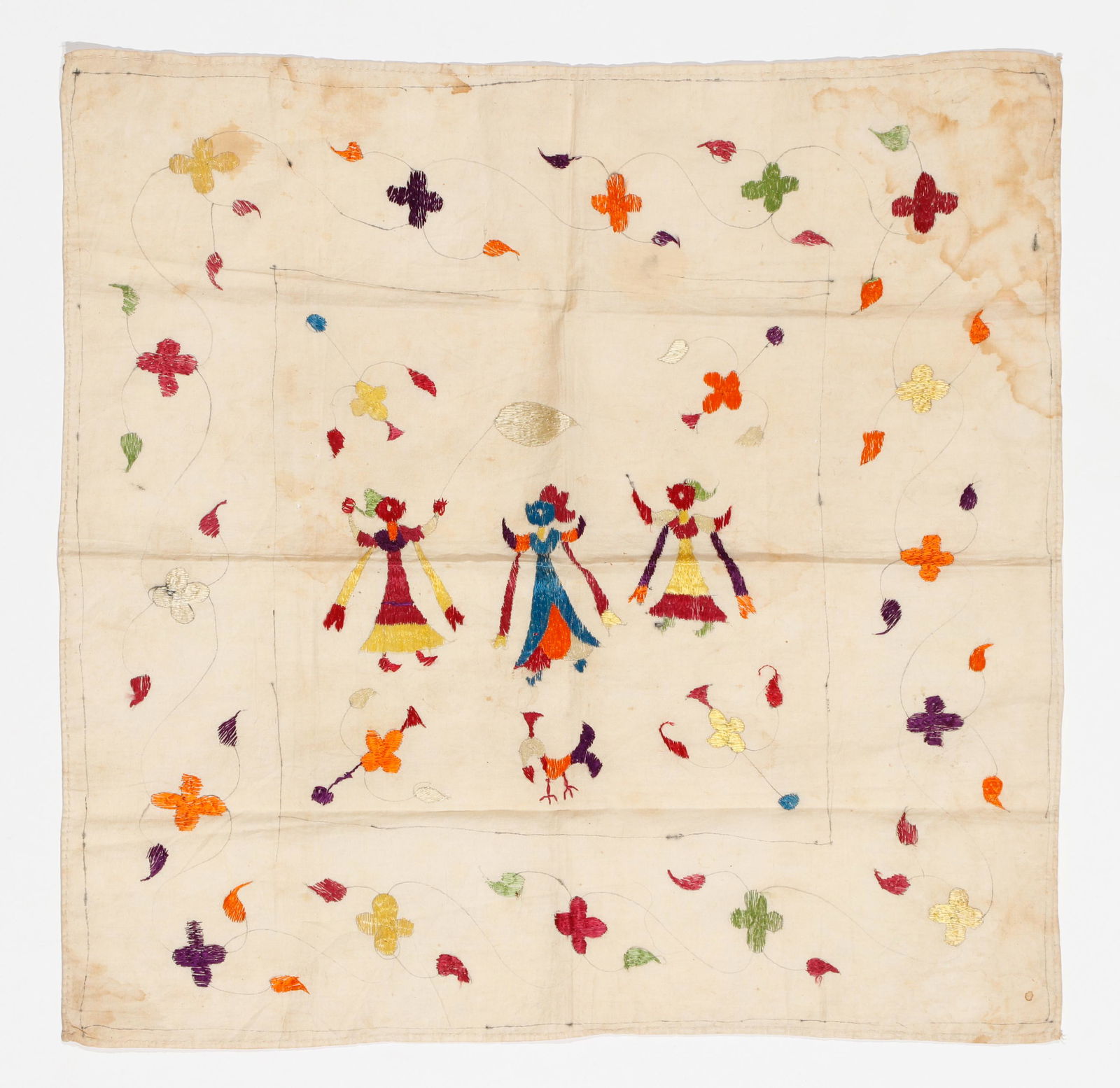 Indian Silk Embroidered Coverlet (Rumal), India, Late 19th/Early 20th C. (1 of 2)