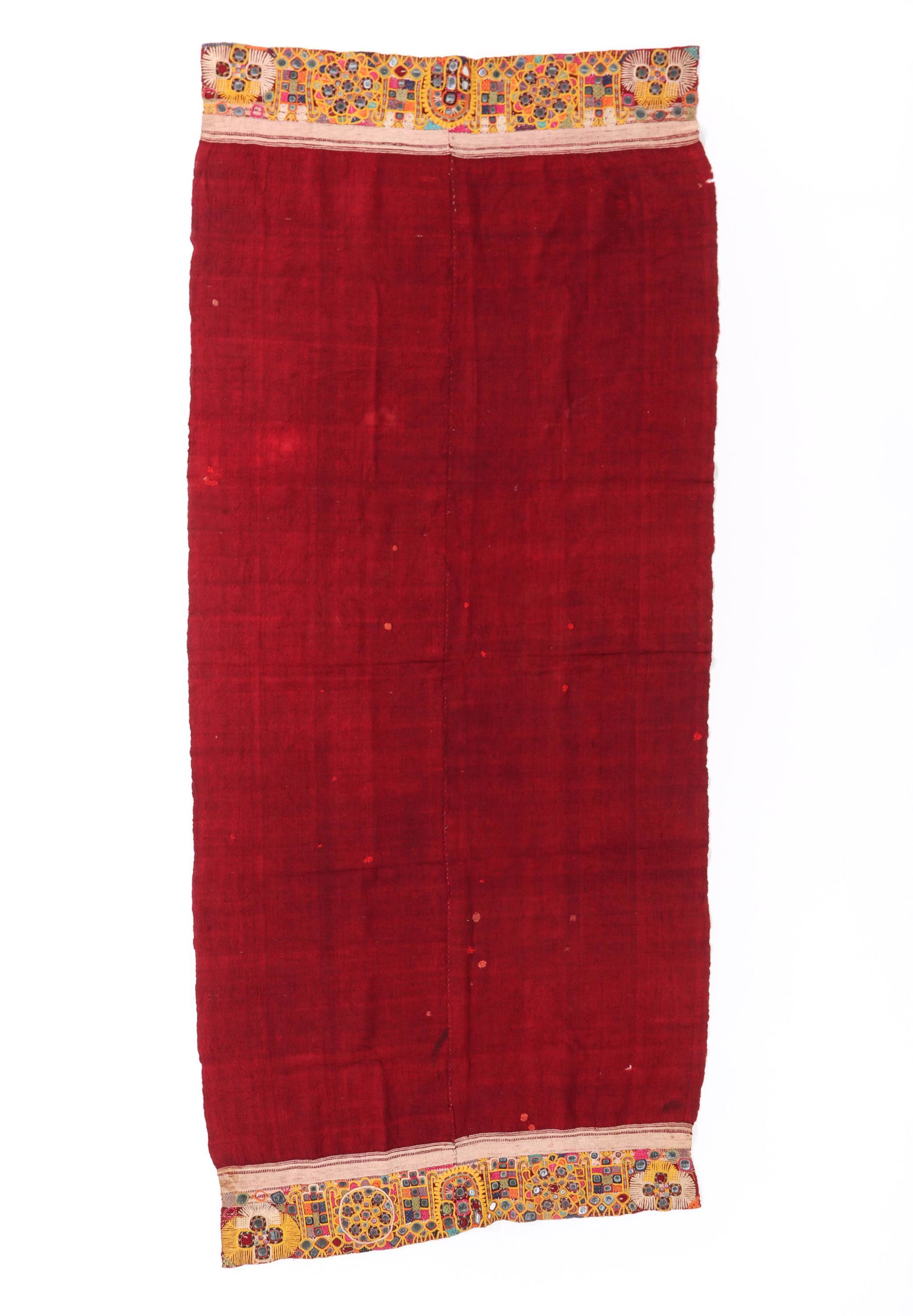 Rabari Red Wool Shawl With Silk Embroidery and Mirrorwork, India, Early-Mid 20th C. (1 of 4)