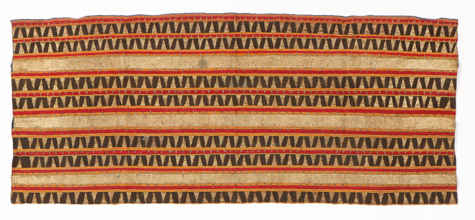 Small Ceremonial Skirt Tapis: Small Ceremonial Skirt Tapis, Lampung, Indonesia, Early 20th C. Homespun cotton/silk ground with gold-wrapped thread. Opened. Size: 52'' x 21.5'', 132 x 55 cm.