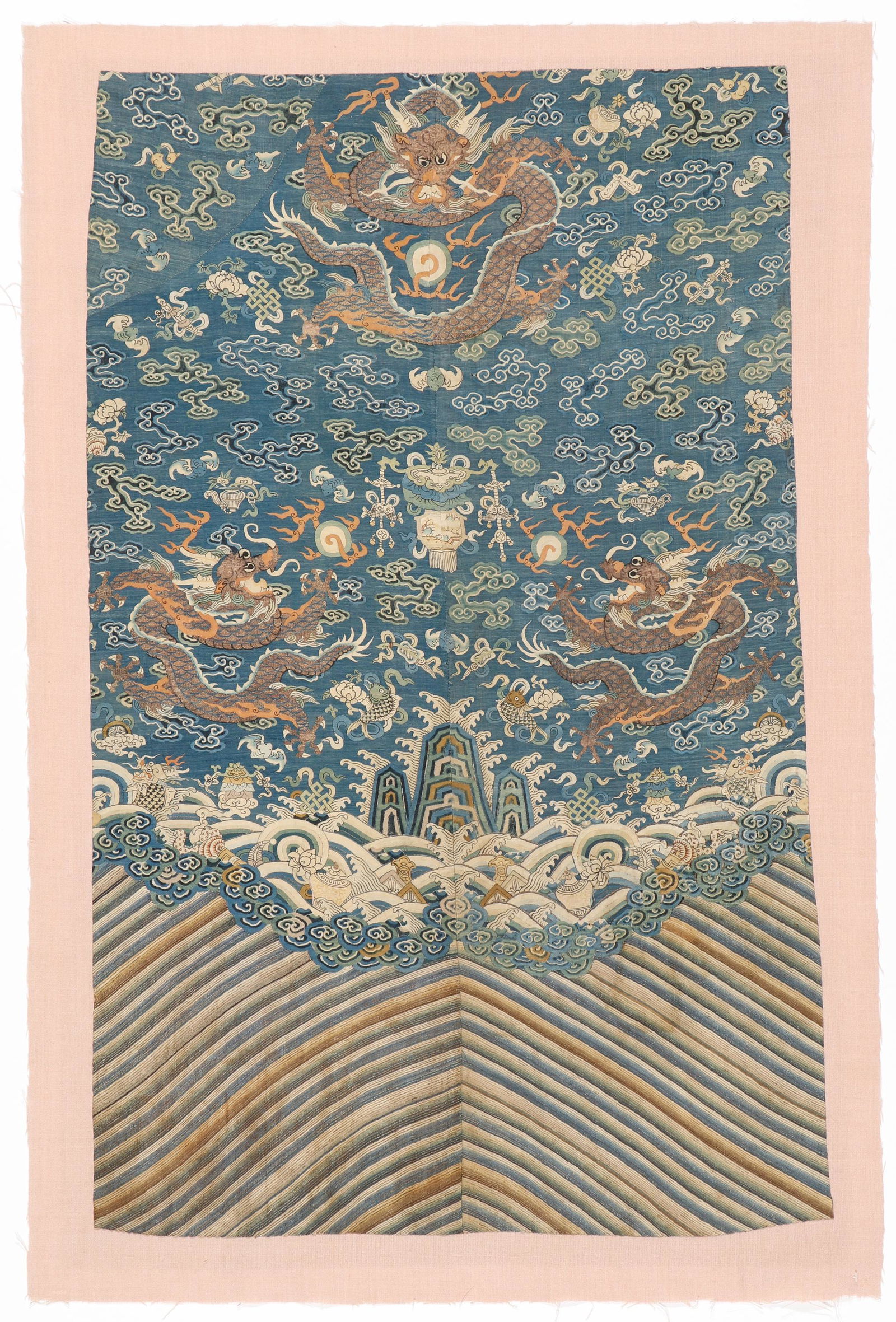 Antique Silk & Metal Thread Dragon Panel, China, Qing D. (1 of 4)