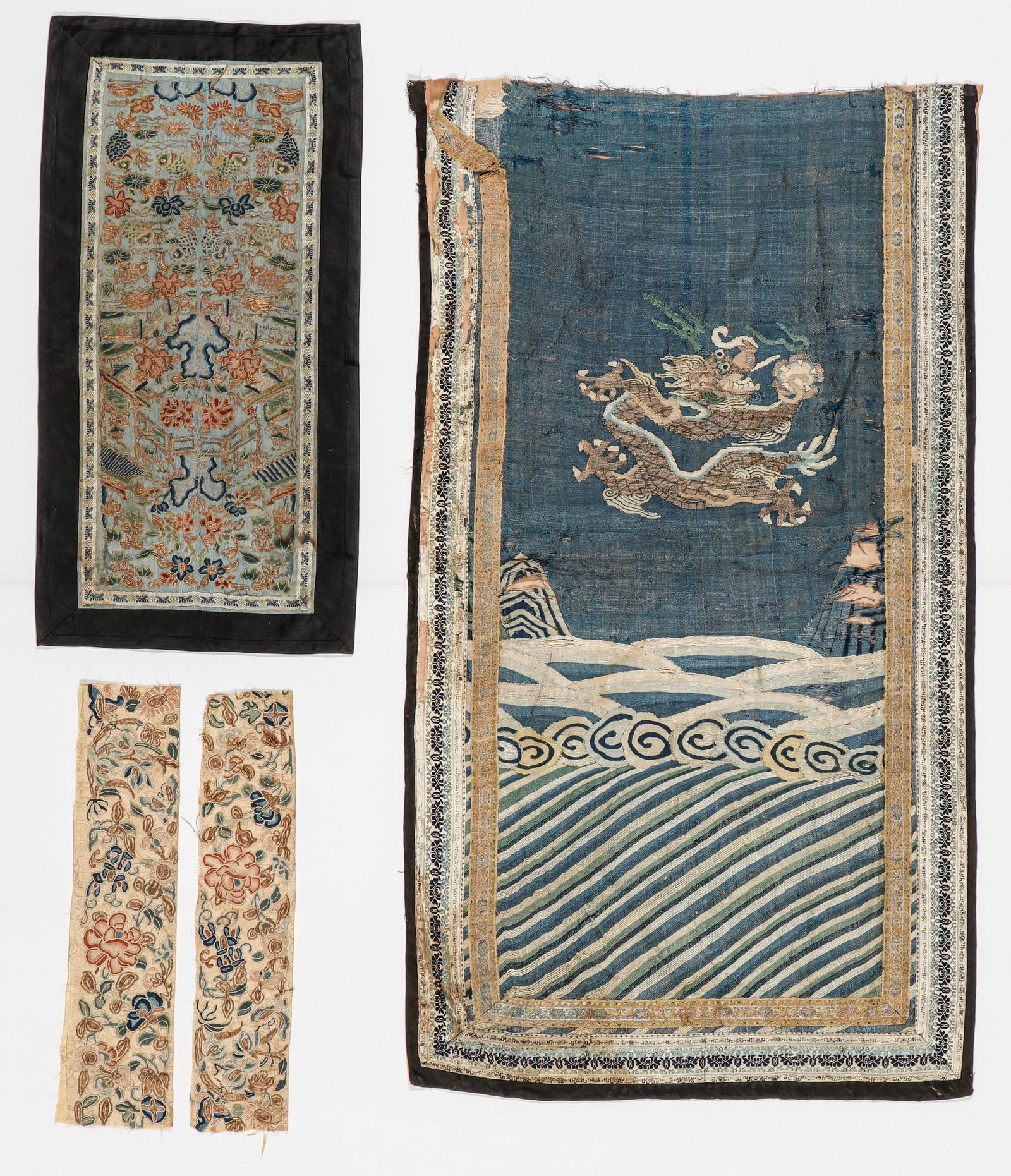 Group of Antique Chinese Embroidered Silk Textiles, Qing D. (1 of 5)