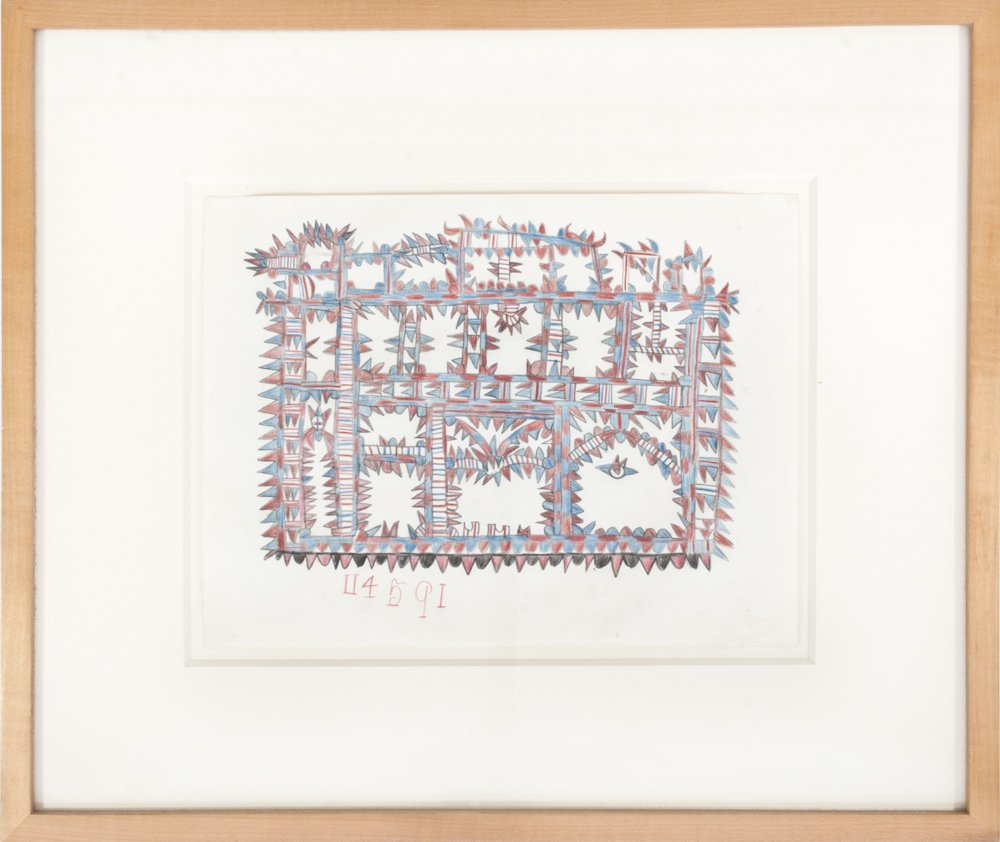 Frank Jones: American (1900-1969); “11 4 5 9 1”; Colored pencil on paper, framed; Image: 8 ½” x 11”; Provenance: Janet Fleisher Gallery