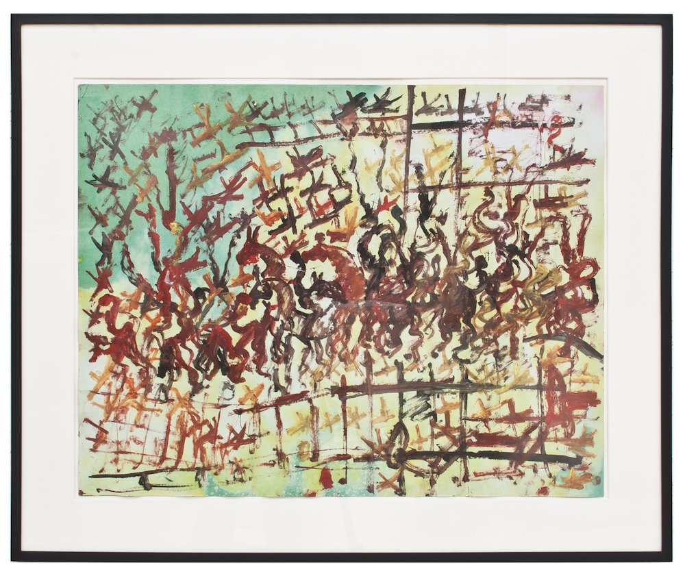 Purvis Young: American (1943-2010); Untitled; Paint on paper; Image: 22” x 27 ½”; Provenance: Janet Fleisher Gallery