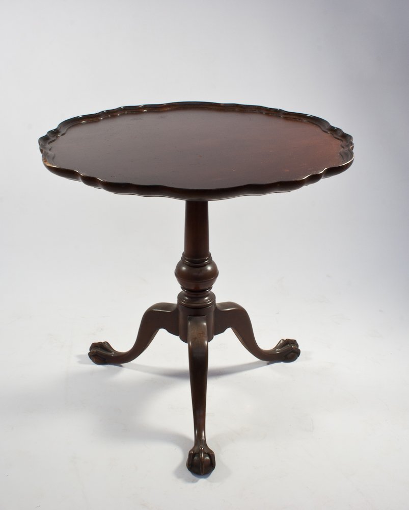 Chippendale Style Mahogany Tilt-Top Table: American, 20th c, Ball and Claw feet. Height: 29” x Width 29”