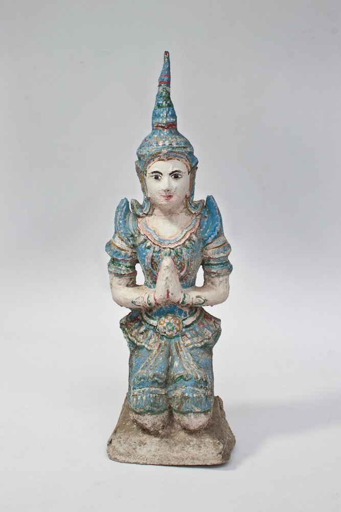 Thai Buddhist Figure: mid 20th century, cast stone, polychrome. Height: 30”