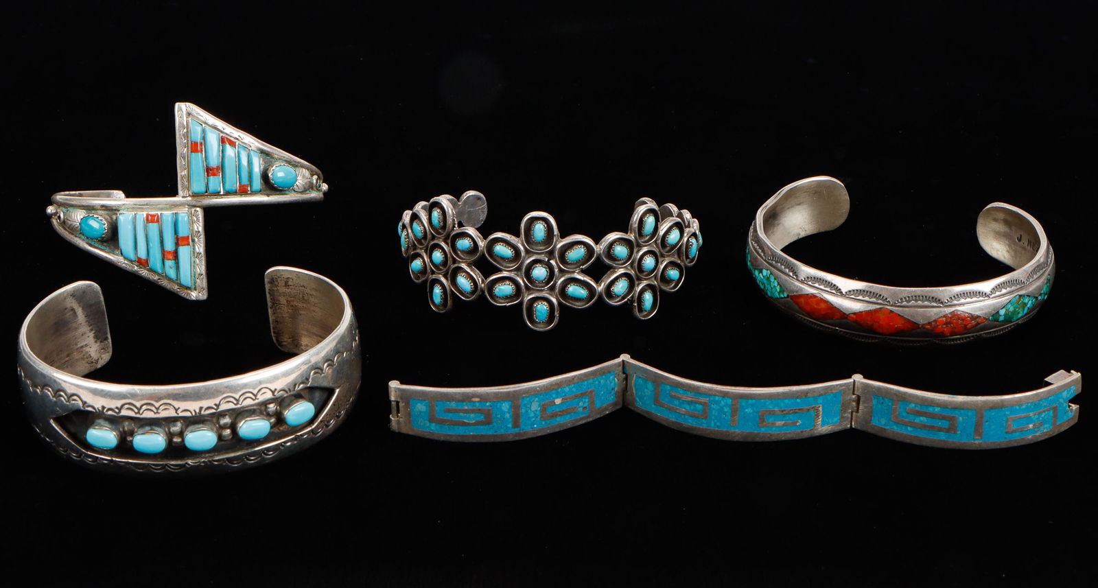 Collectors Lot of 5 Silver Turquoise Bracelets (1 of 5)