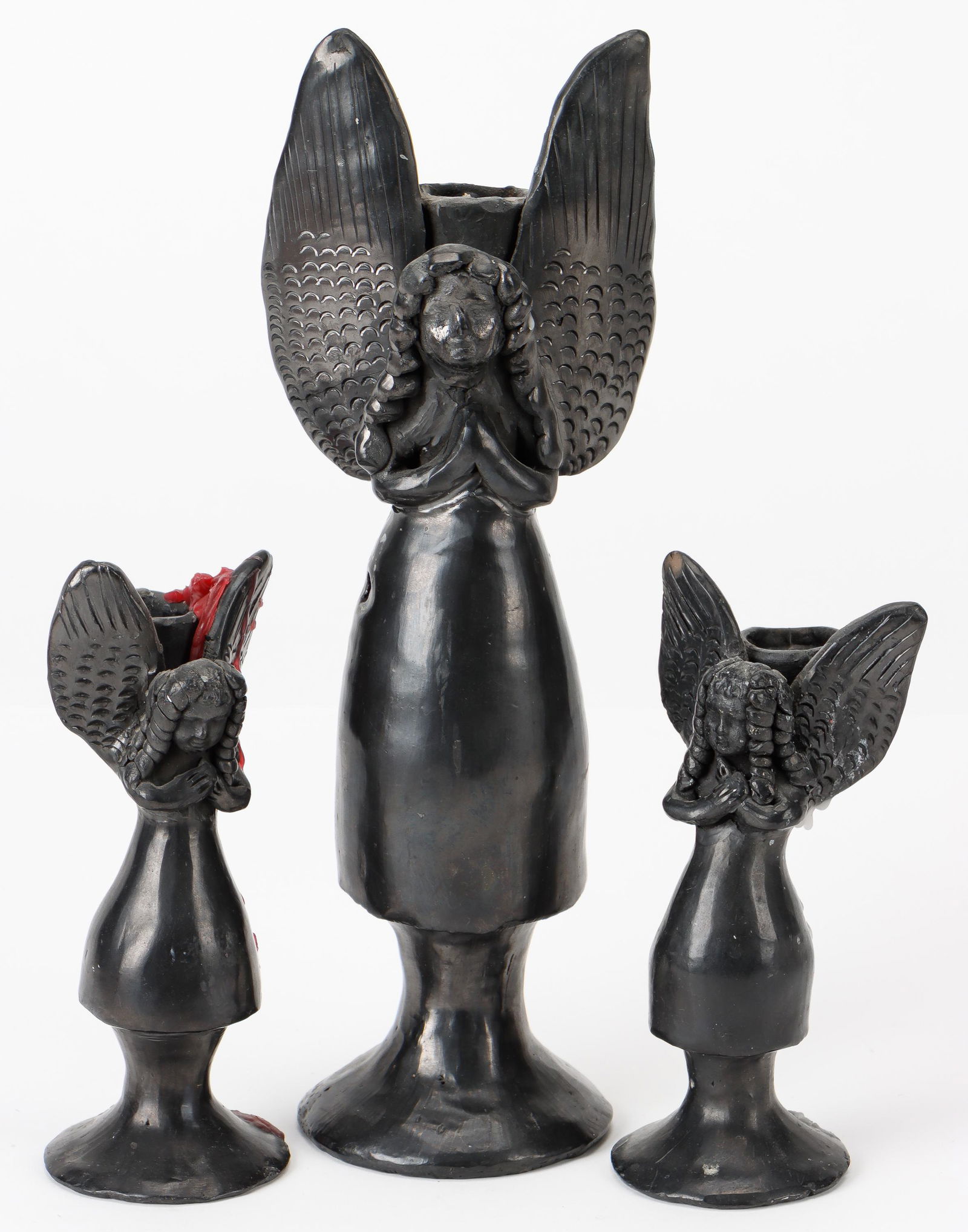 3 Blackware Pottery Angel Candle Holders (1 of 4)