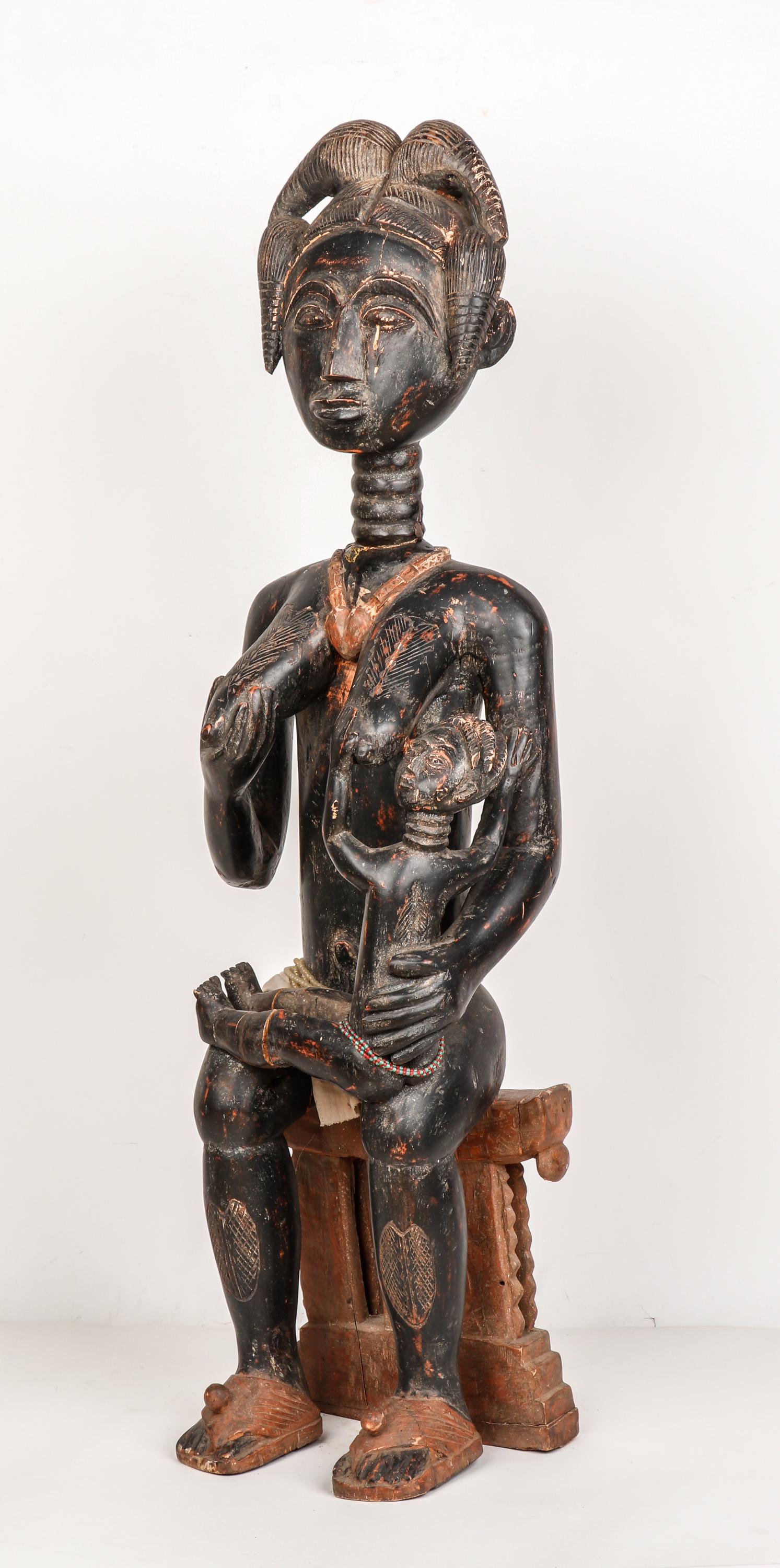 Large African Baule Maternity Figure, Ivory Coast, 48" Ht. (1 of 5)