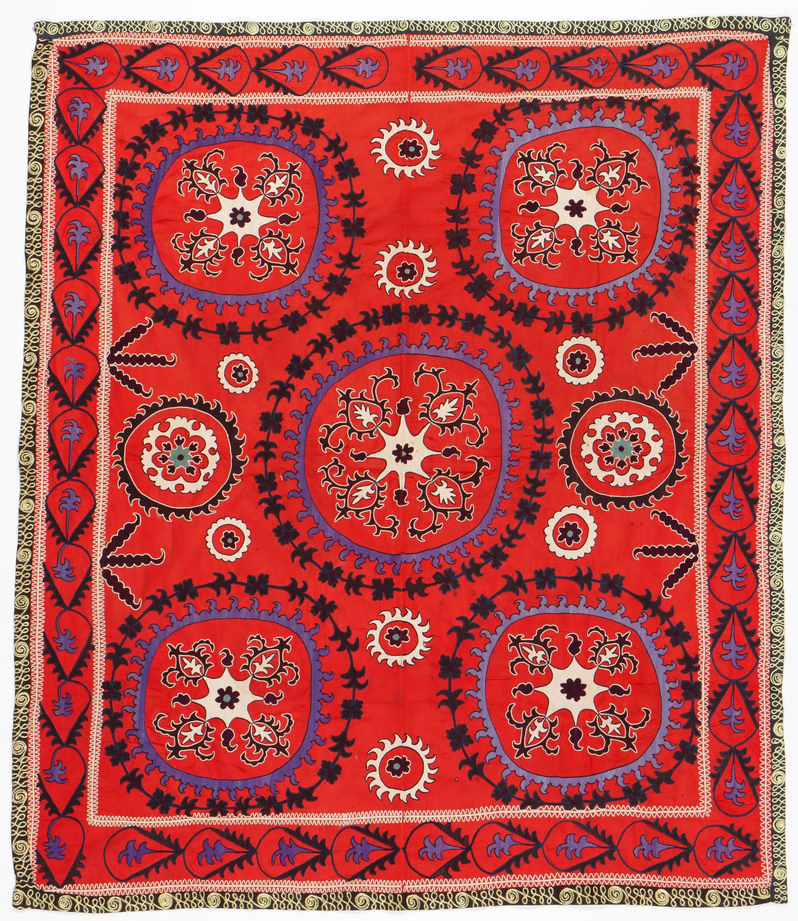 Uzbek Silk Embroidered Cotton Suzani, Mid 20th C. (1 of 4)