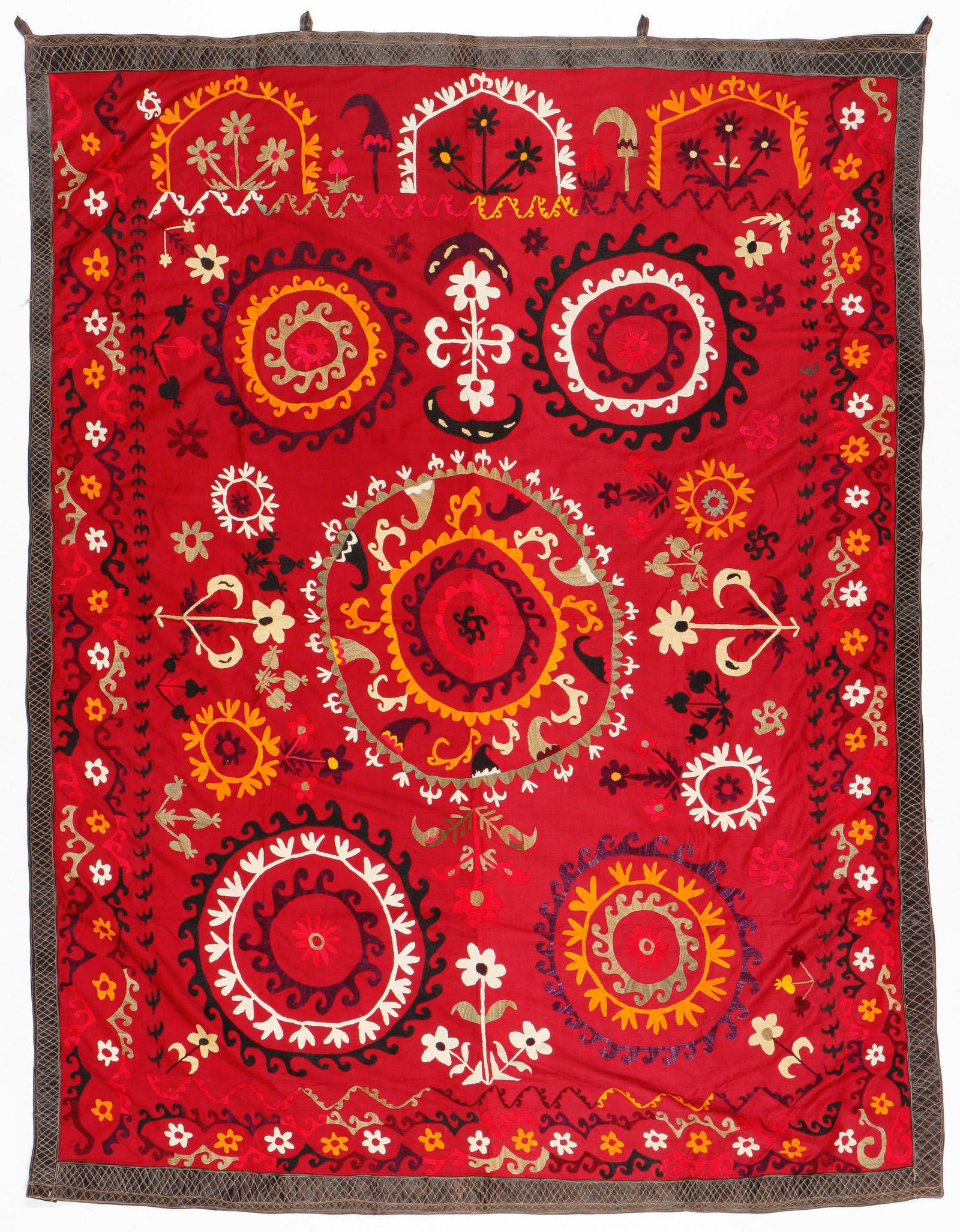 Uzbek Silk Embroidered Cotton Suzani, Mid 20th C. (1 of 4)