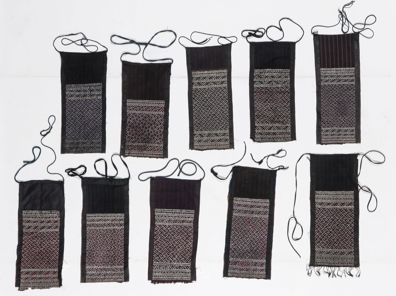 10 Chinese Minority Miao Apron Textiles, 20th C. (1 of 2)