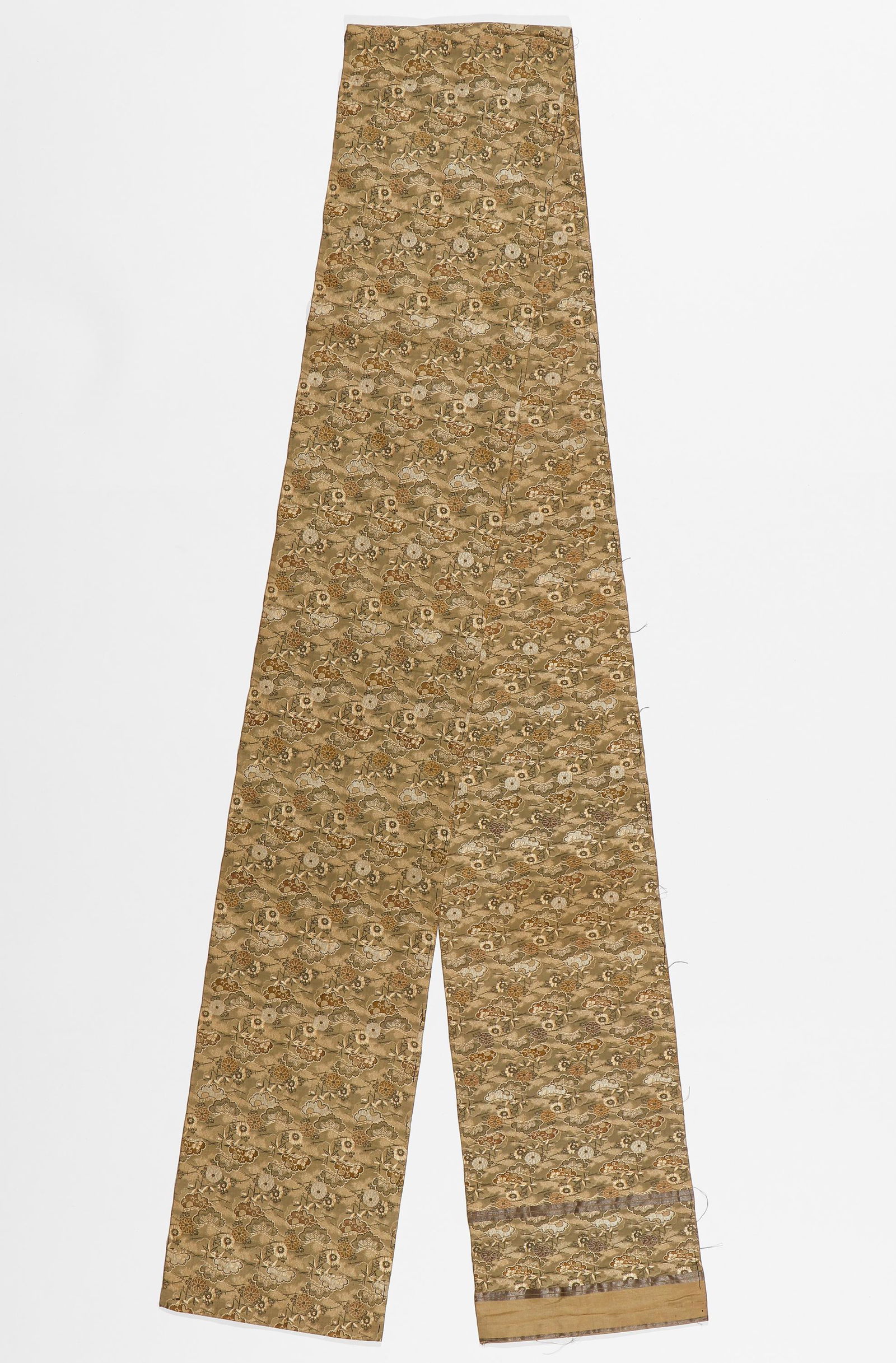 Olive Colored Silk Brocade Obi With Gold Threads, Japan, C. 1900 (1 of 2)