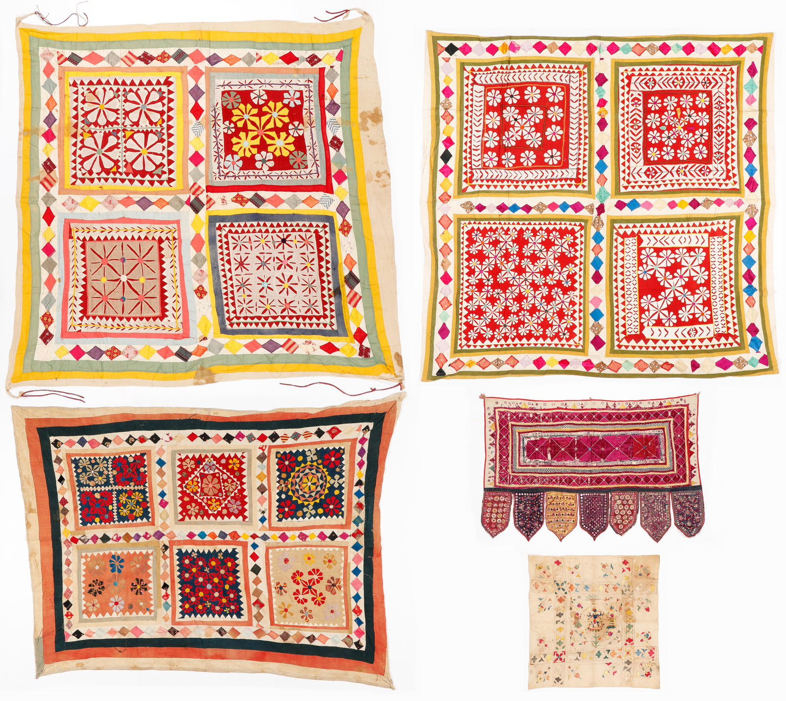5 Embroidered and Patchwork Textiles, India, Mid 20th C. (1 of 13)