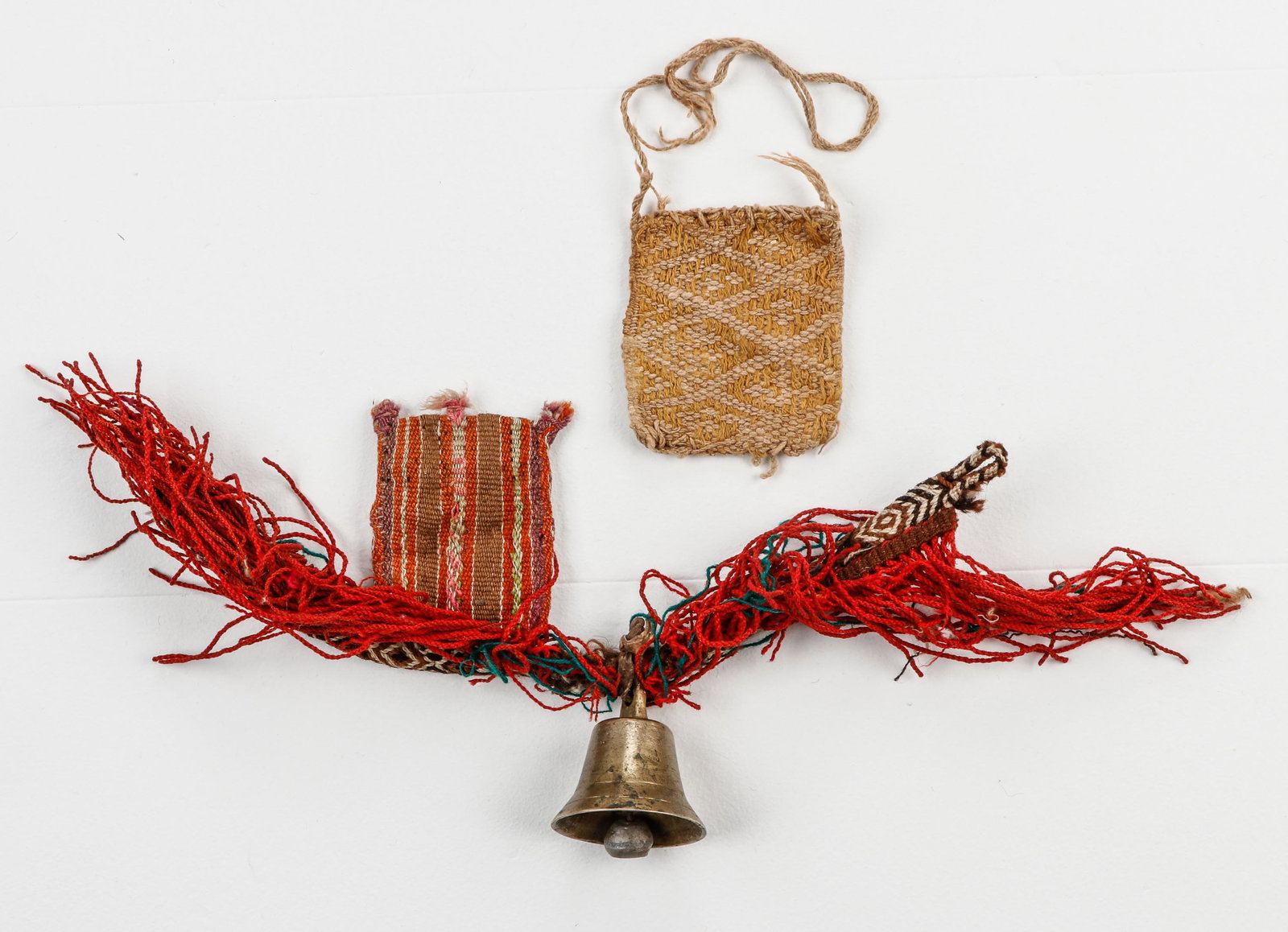 Quechua LLama/Alpaca Collar and Bell with Coca Leaves Bag and Another Chuspa (1 of 2)
