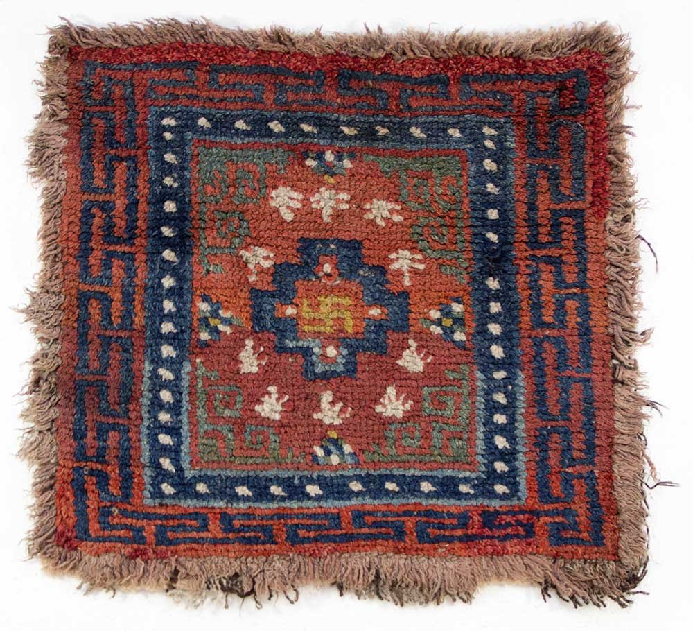 Tibetan Meditation Rug: Tibetan Meditation Rug - Tibet, 19th c, extremely large knot "frog foot" khagangma meditation rug. Literature: HALI magazine, issue 169, Tom Cole, "Tale From the Hills" Prov: Bill Liske Dimensions: 2'