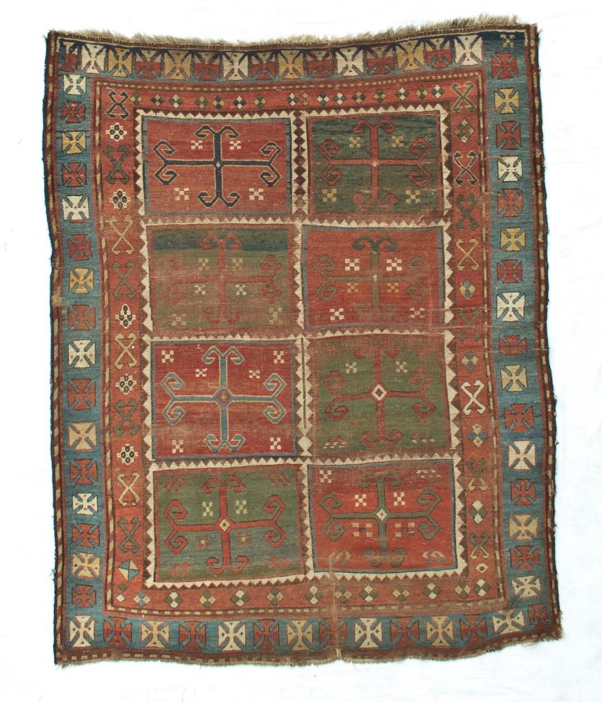 Armenian Kazak: Armenian Kazak - Caucasus, late 19th c, worn. Dimensions: 5'3" x 7'6" (160cm x 229cm)